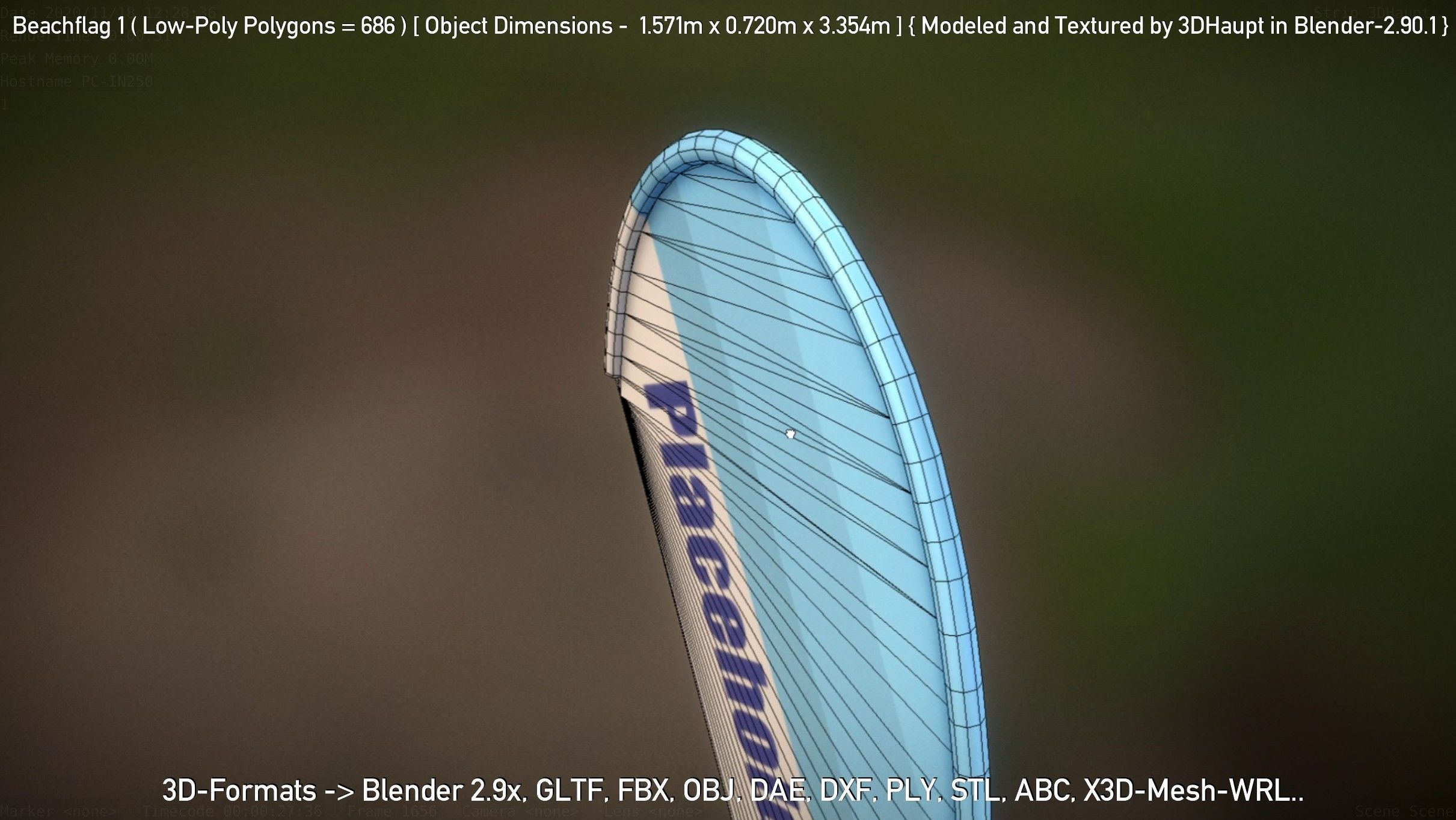 Beachflag 1 Low-Poly Low-poly 3D model_122