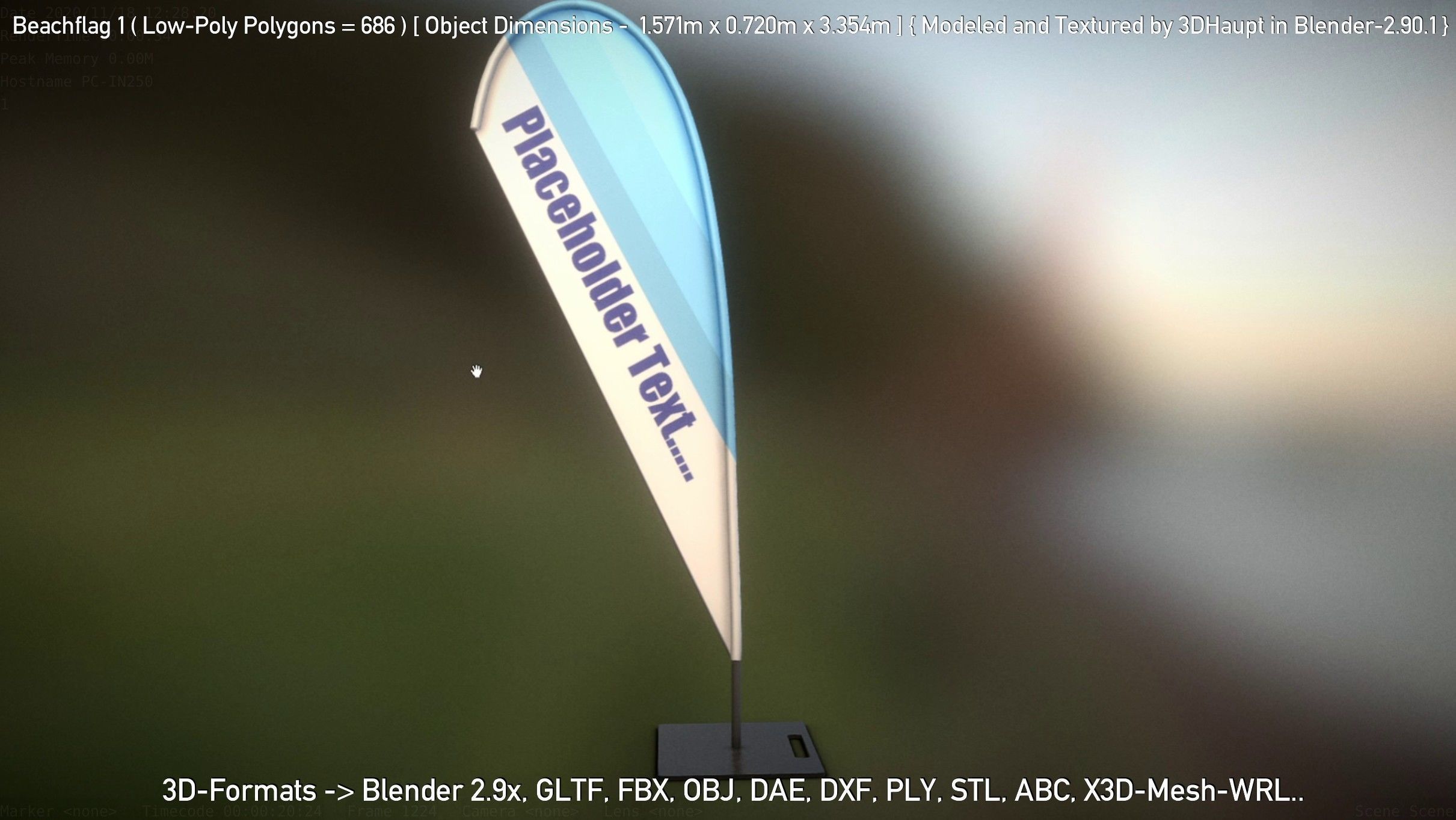 Beachflag 1 Low-Poly Low-poly 3D model_26
