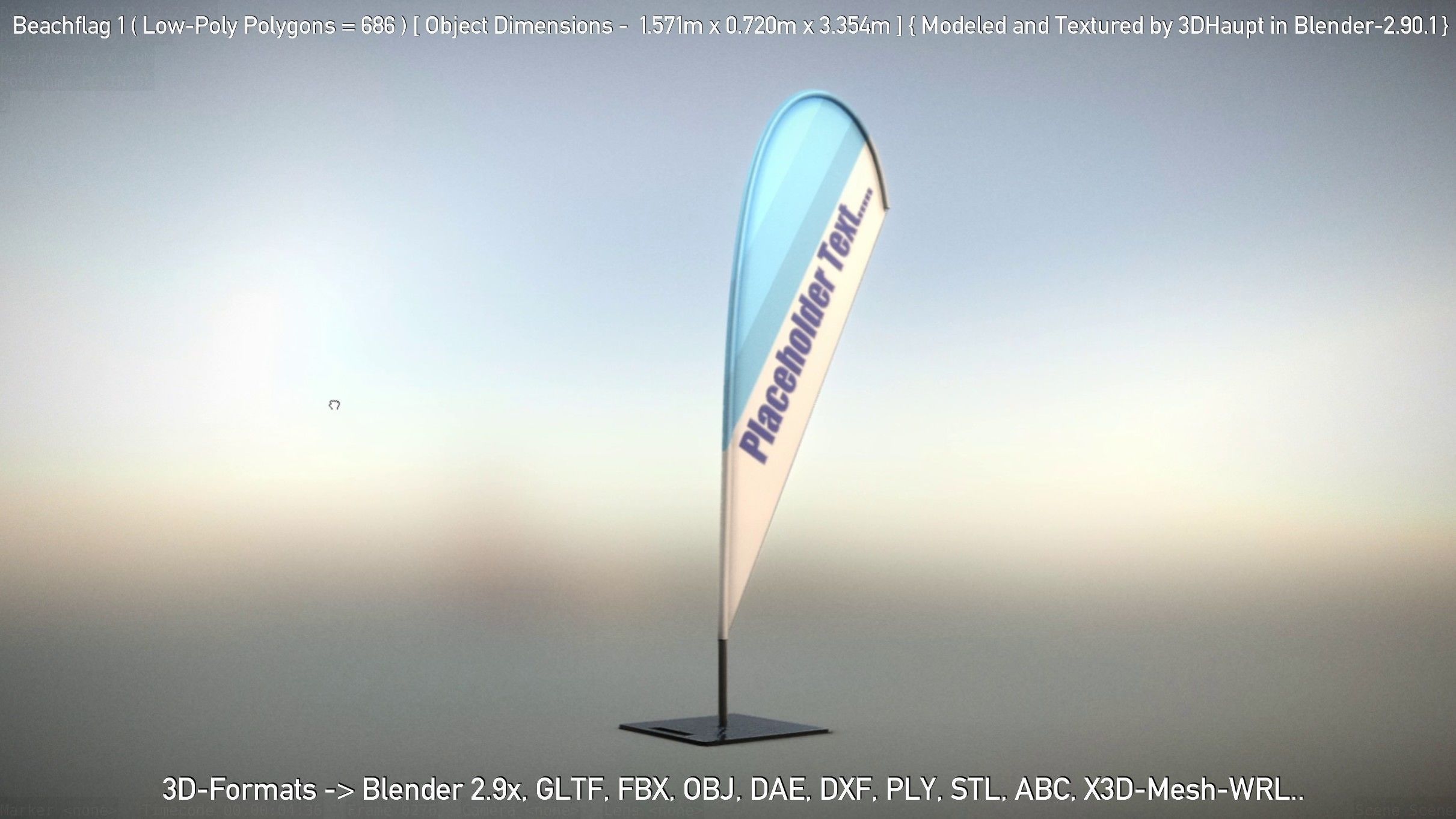 Beachflag 1 Low-Poly Low-poly 3D model_12