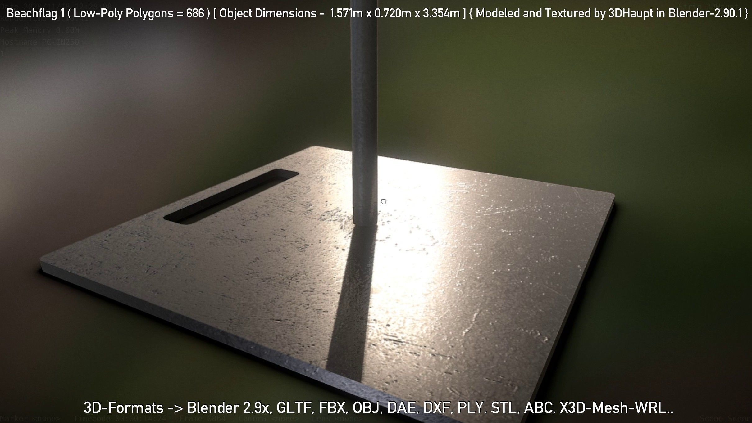 Beachflag 1 Low-Poly Low-poly 3D model_13