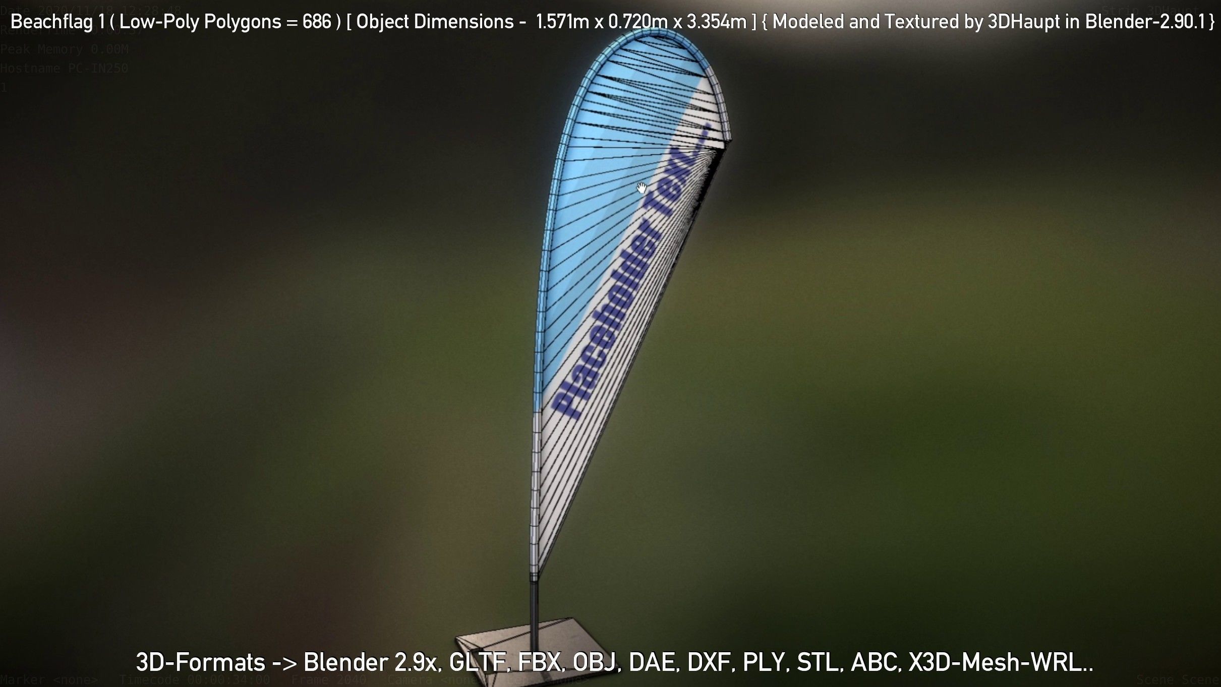 Beachflag 1 Low-Poly Low-poly 3D model_17