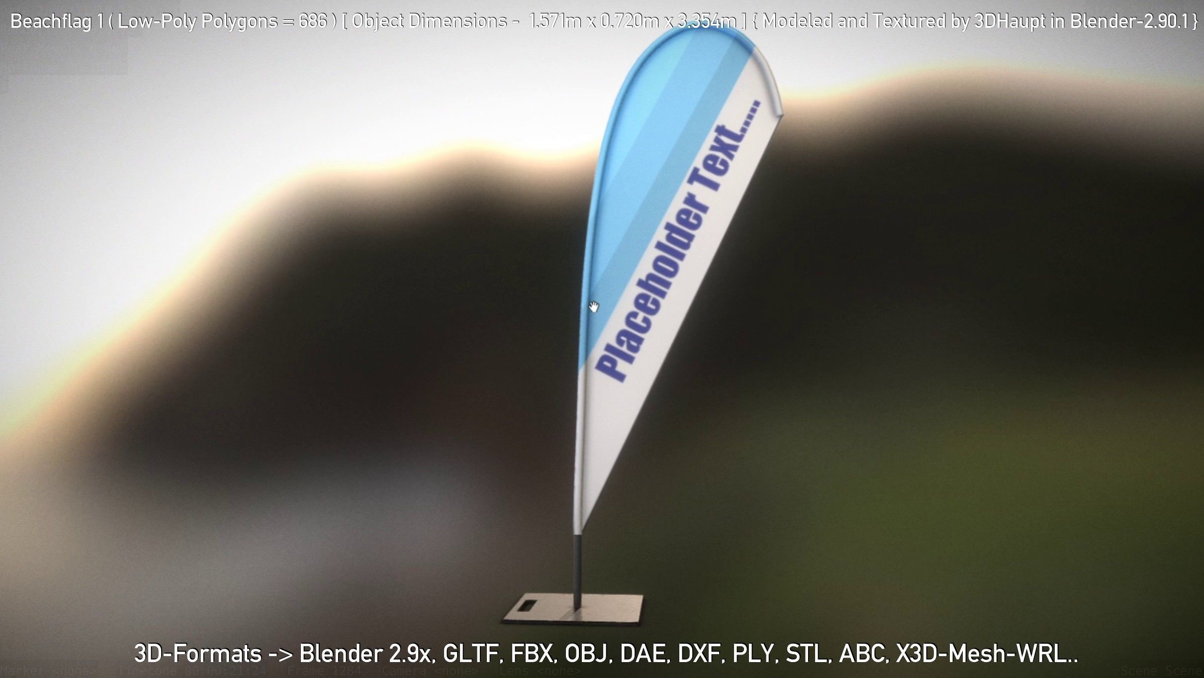 Beachflag 1 Low-Poly Low-poly 3D model_4