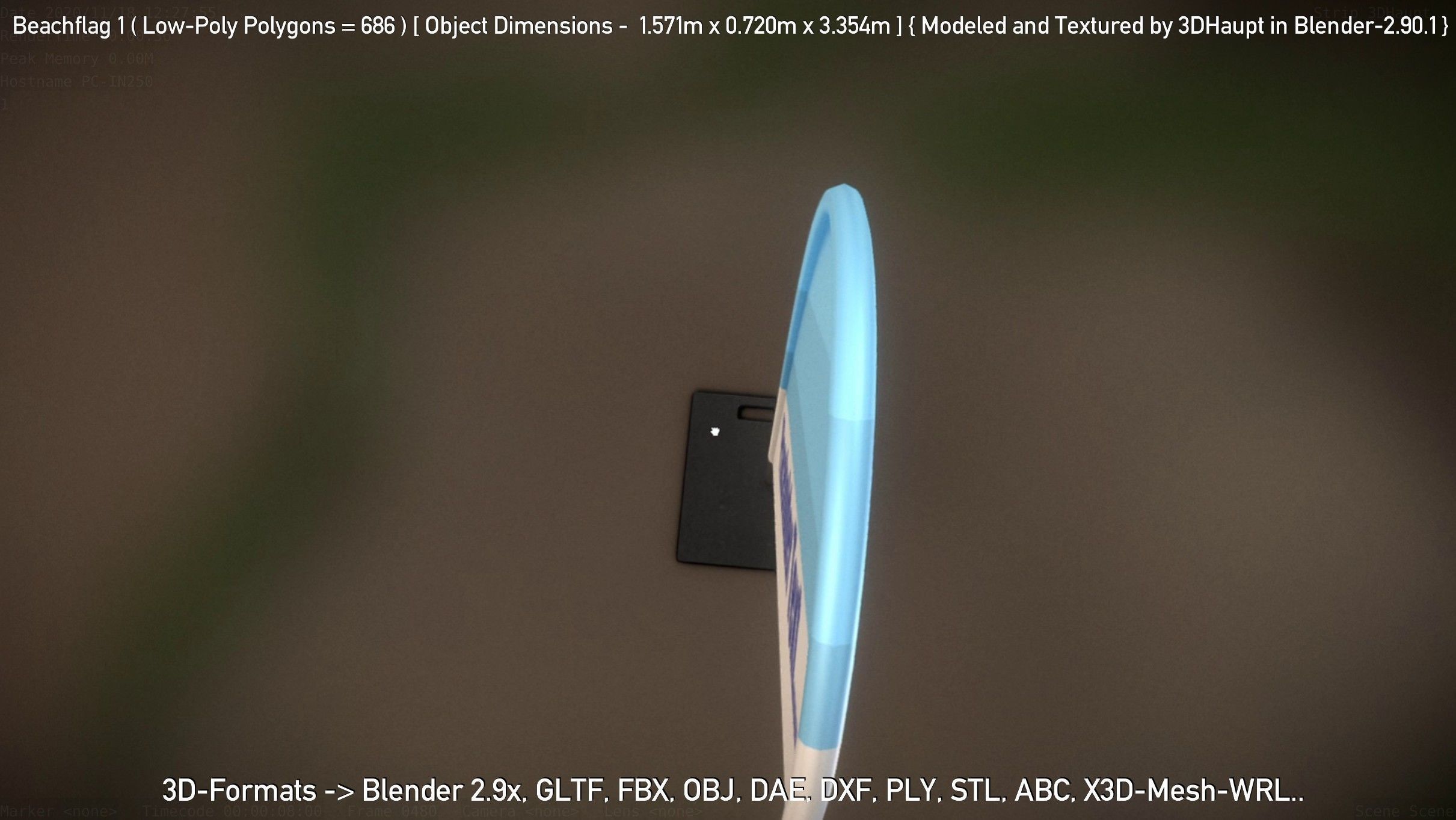 Beachflag 1 Low-Poly Low-poly 3D model_23