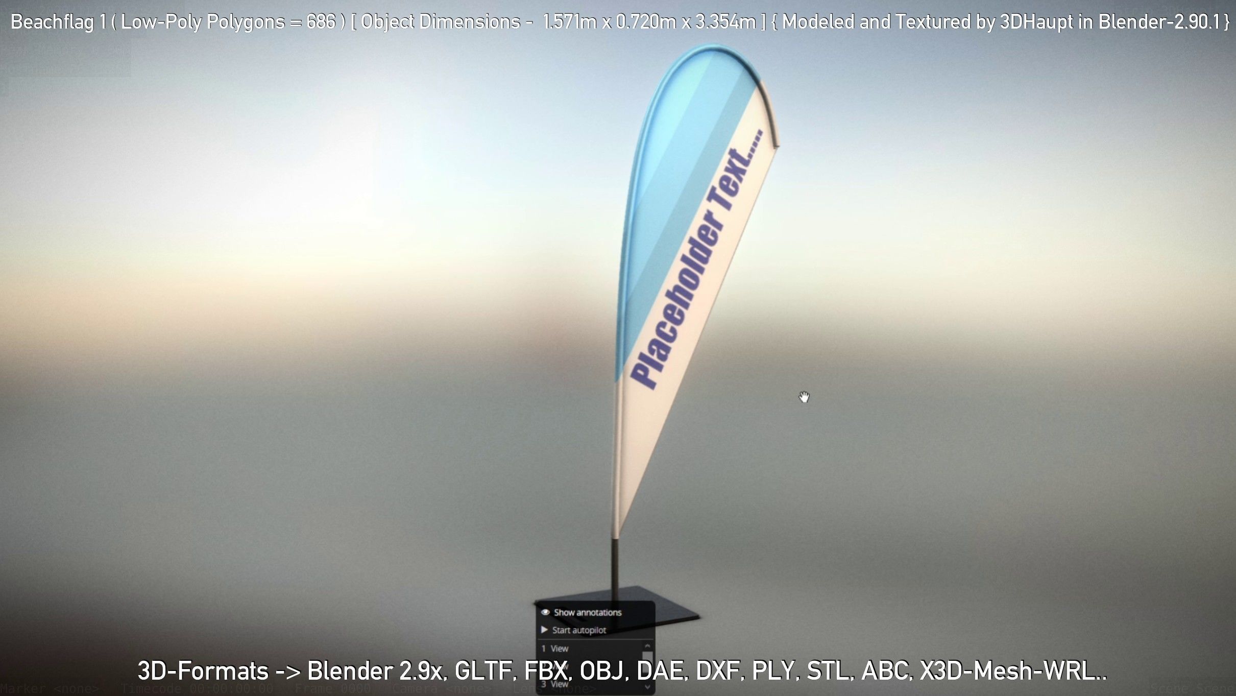 Beachflag 1 Low-Poly Low-poly 3D model_21