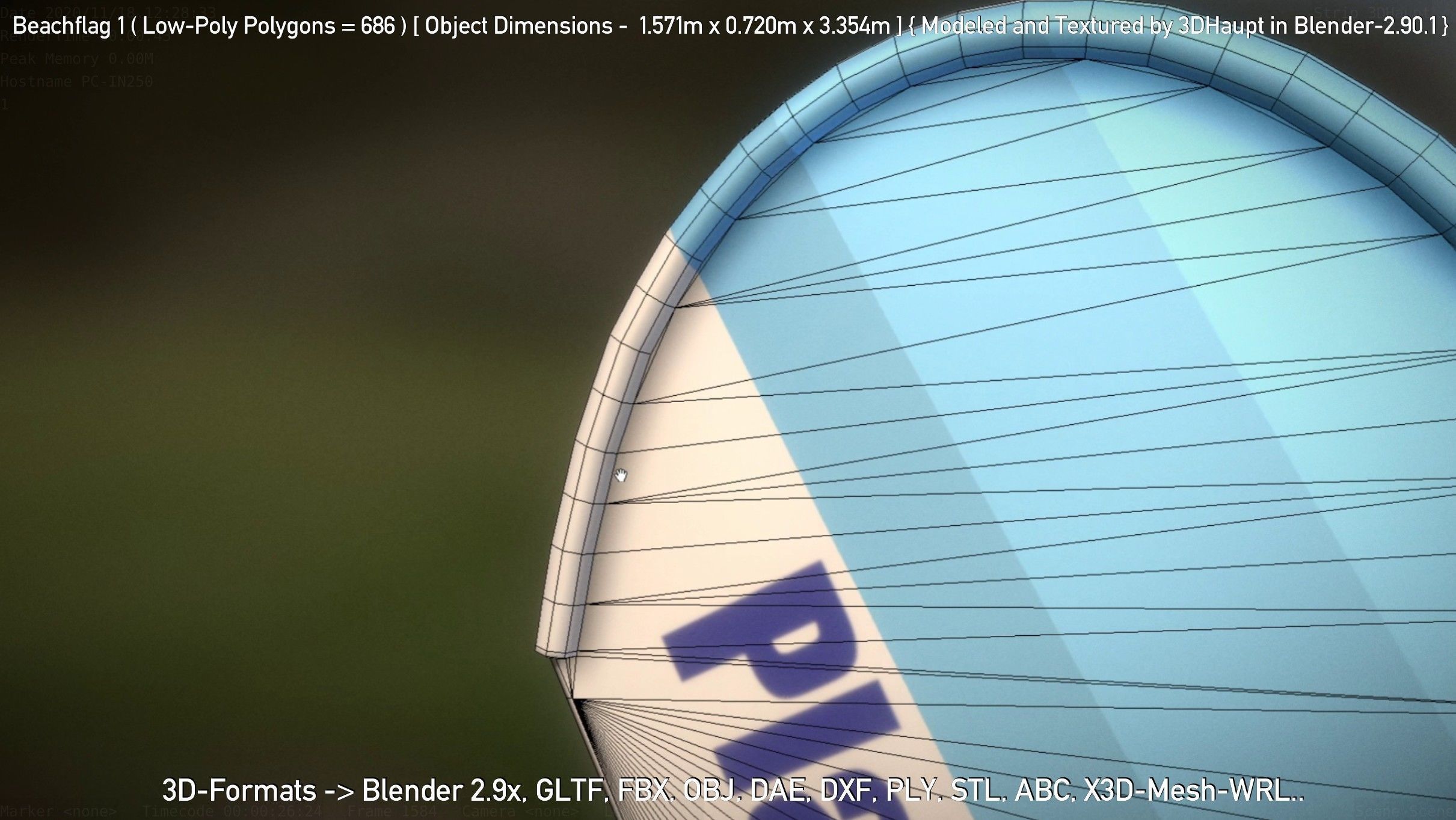 Beachflag 1 Low-Poly Low-poly 3D model_31