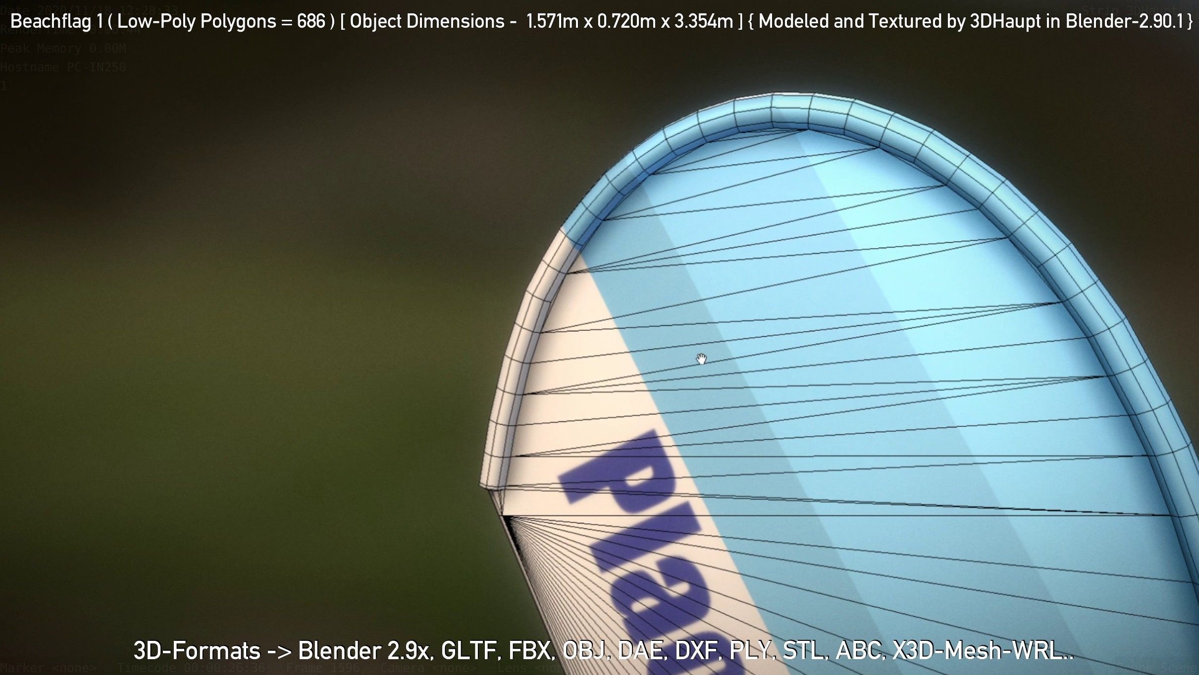 Beachflag 1 Low-Poly Low-poly 3D model_7