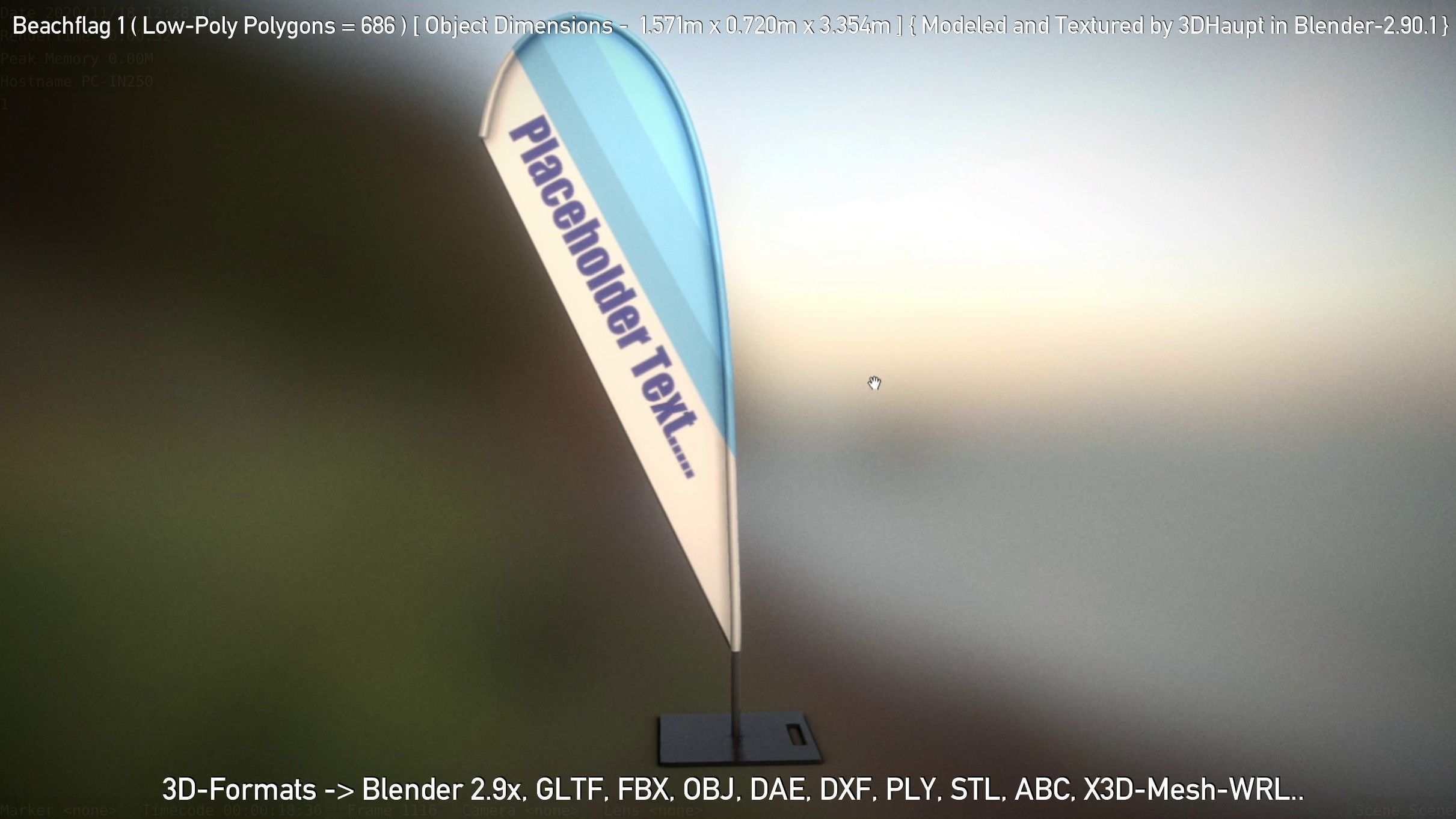 Beachflag 1 Low-Poly Low-poly 3D model_100
