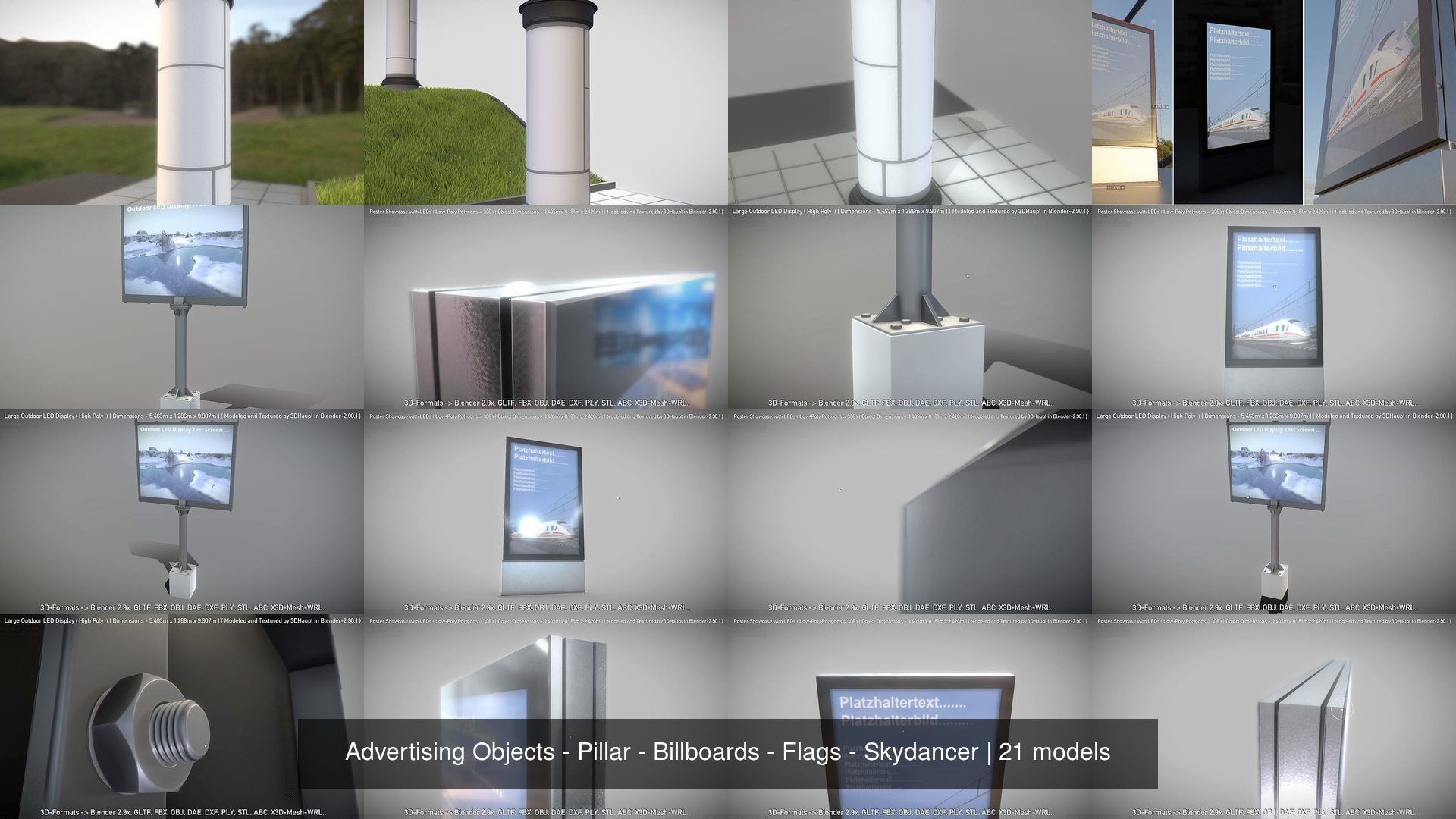 Advertising Objects - Pillar - Billboards - Flags - Skydancer 3D Model Collection_14