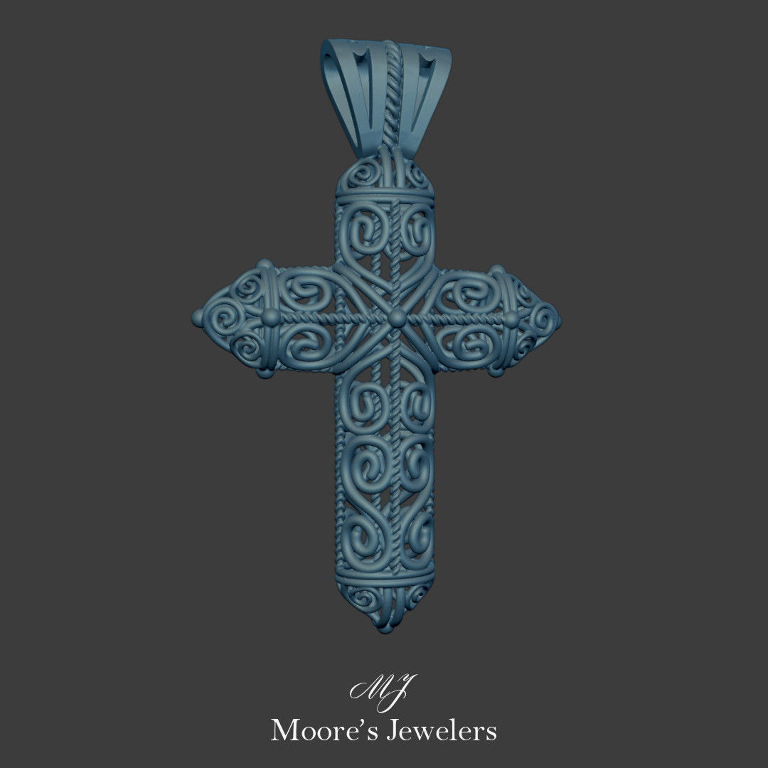 High Cathedral Scroll Cross 3d Model 3D print model_3