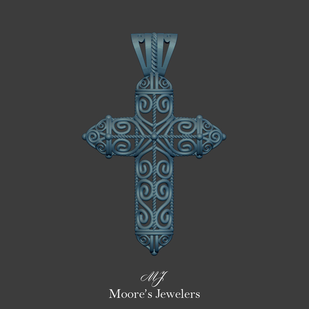 High Cathedral Scroll Cross 3d Model 3D print model_4