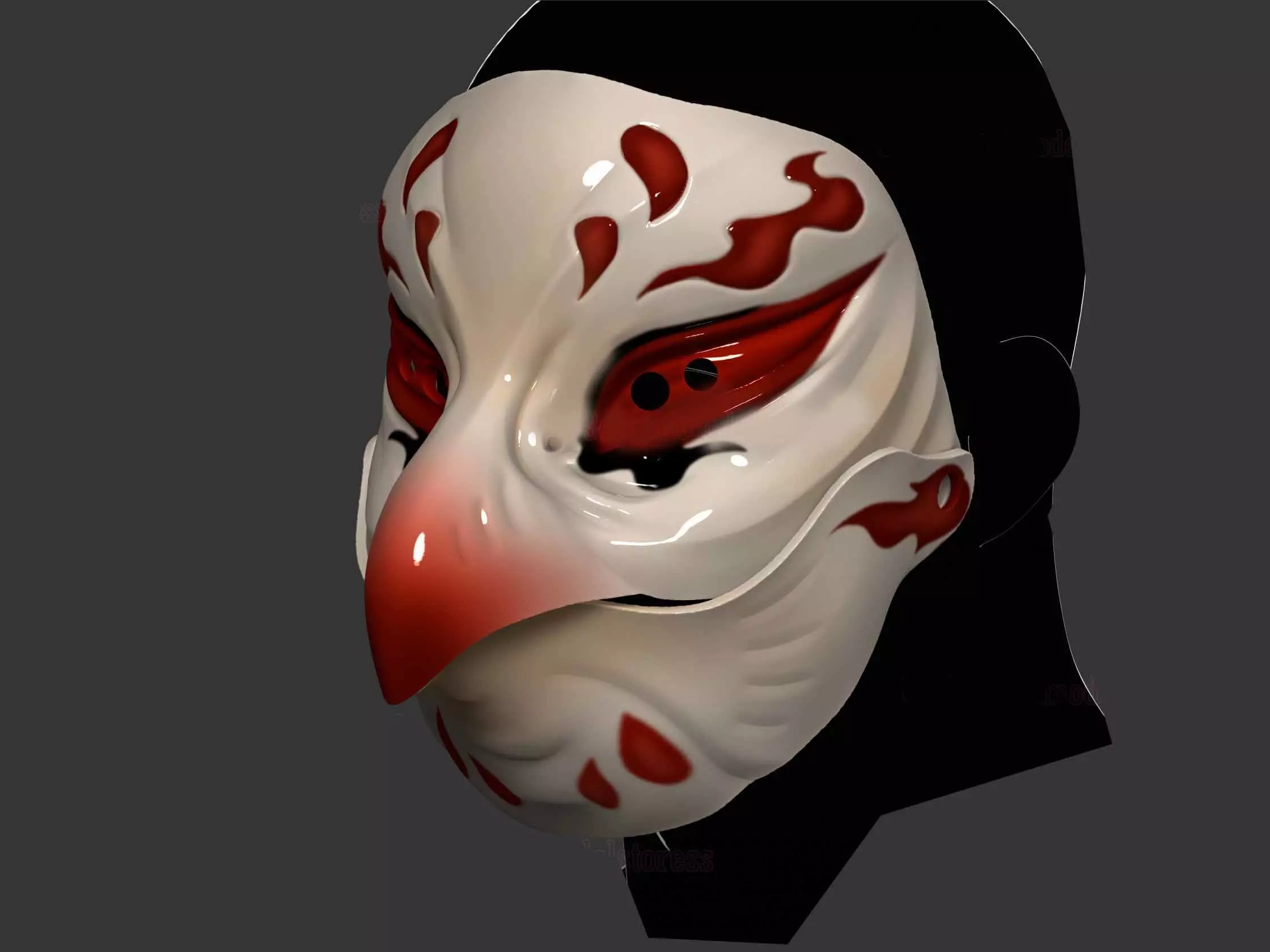 Japanese Kitsune Bird Mask - Samurai Oni Mask - Halloween 3D print model_0