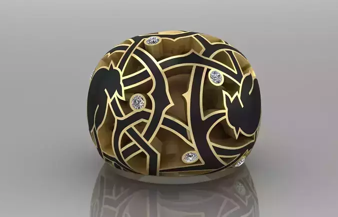Ring with enamel and bullfinch 3D print model