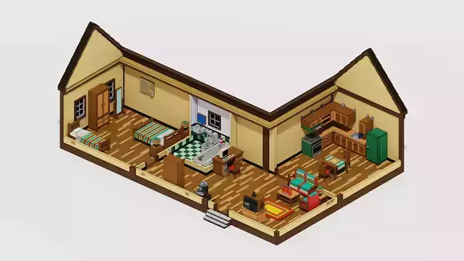 Voxel Old House with Furniture