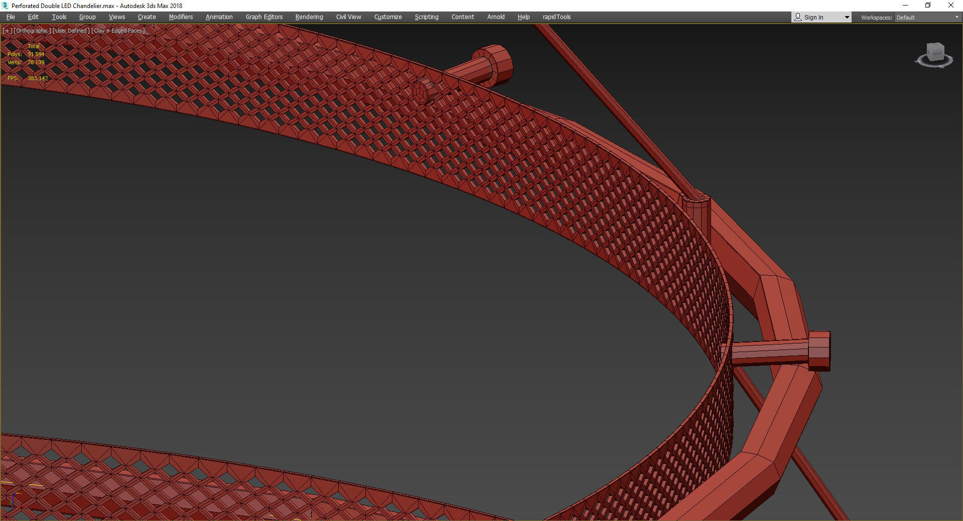 Perforated Double LED Chandelier Low-poly 3D model_4