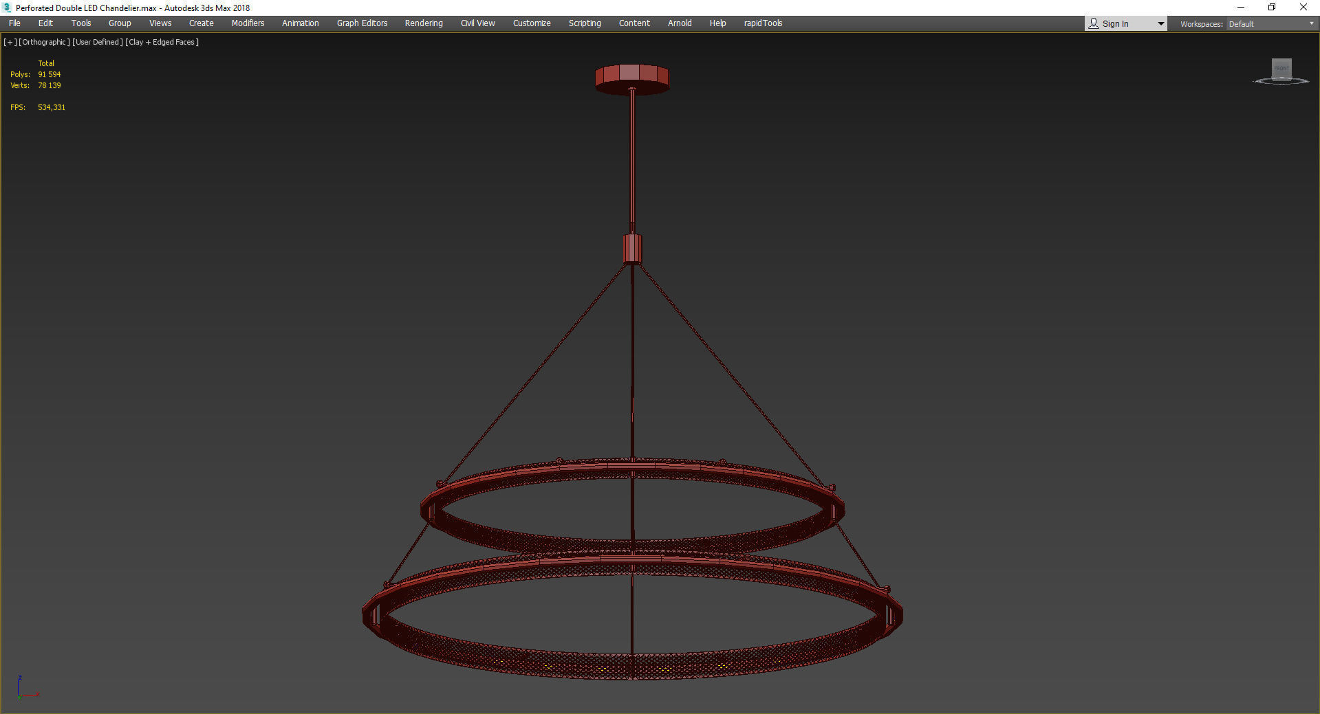 Perforated Double LED Chandelier Low-poly 3D model_2