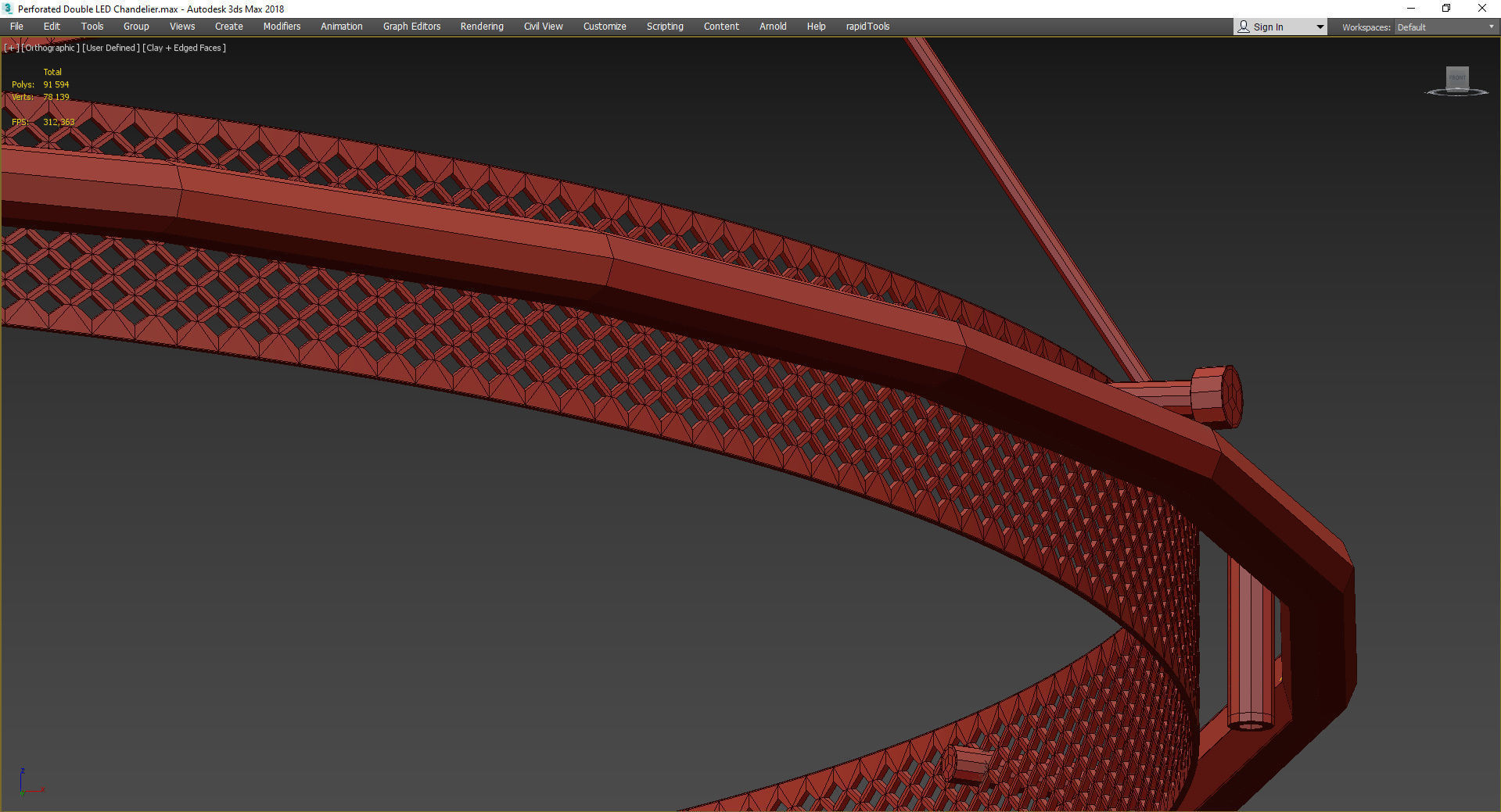 Perforated Double LED Chandelier Low-poly 3D model_3