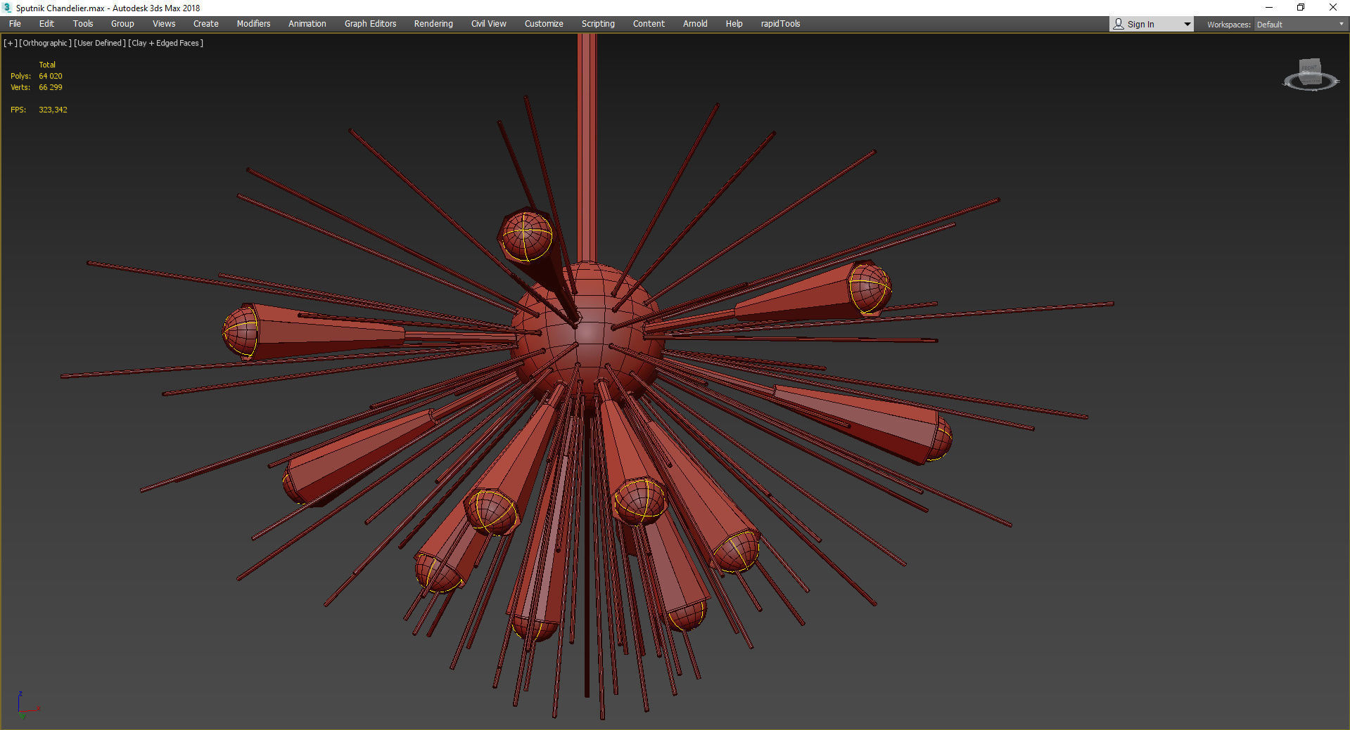Sputnik Chandelier Low-poly 3D model_3