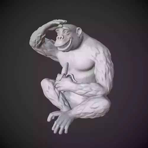 Sculpture of the Monkey with Banana Looking Far Away
