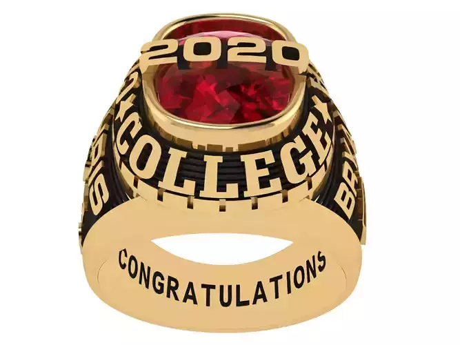 Personalized Class Ring  3 - Cushion Gemstone Bridge 3D print model