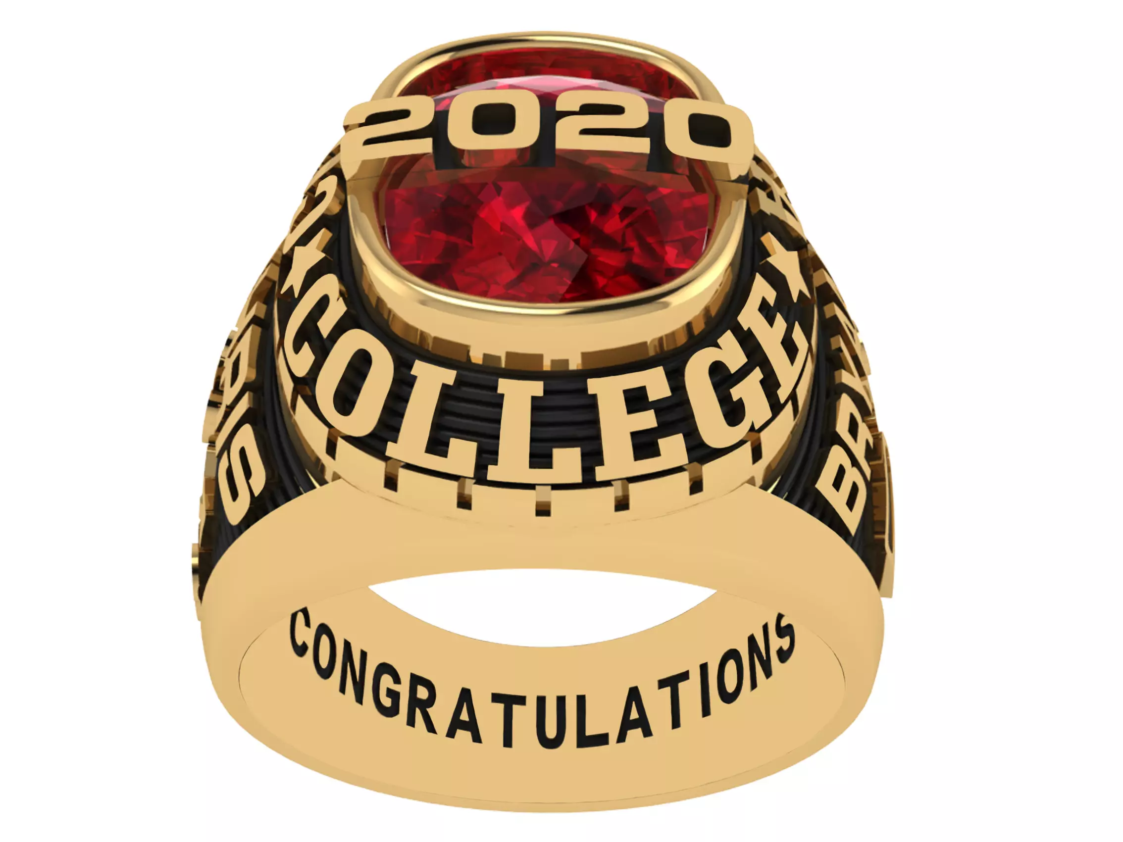 Personalized Class Ring  3 - Cushion Gemstone Bridge 3D print model_0