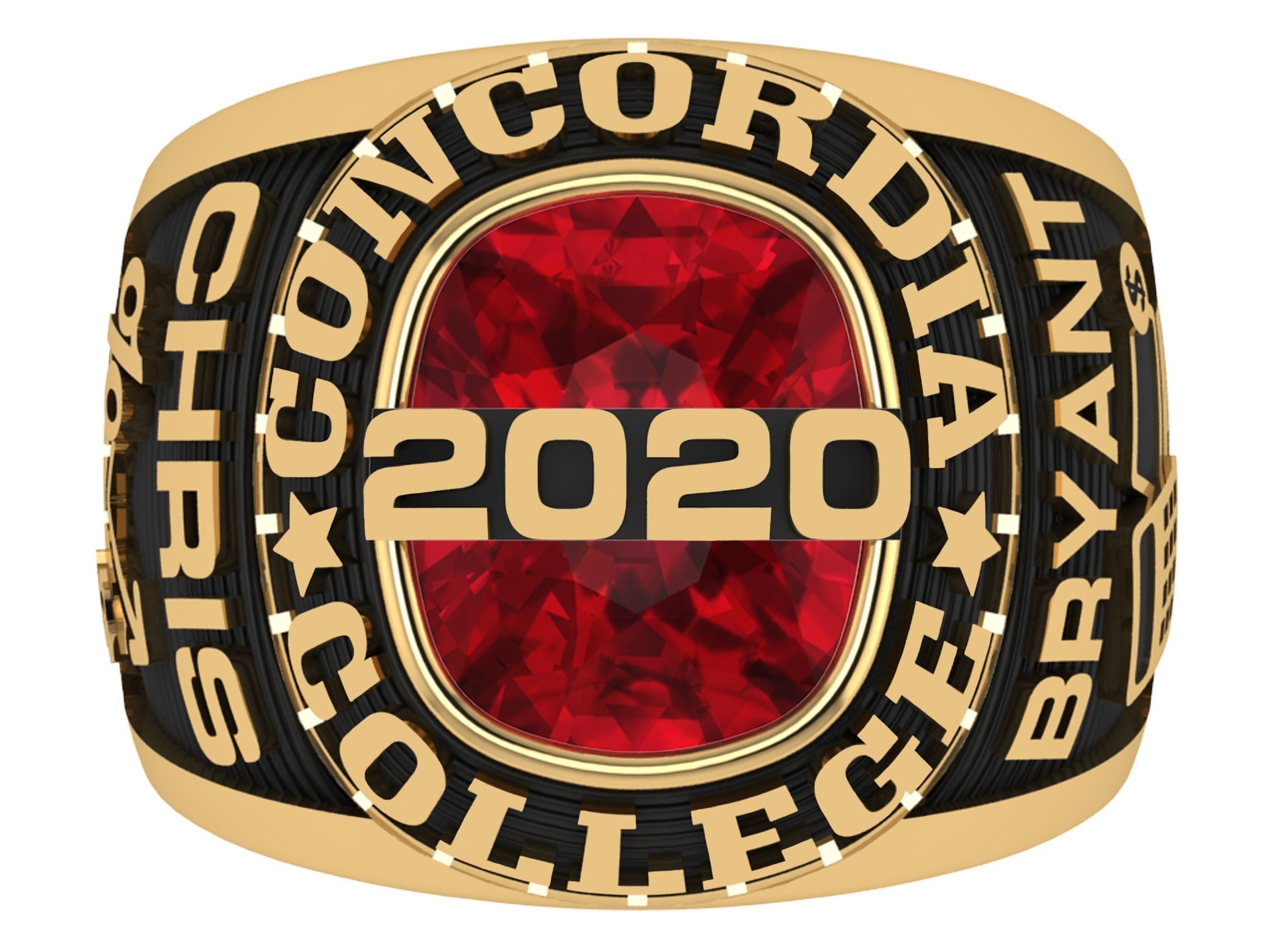 Personalized Class Ring  3 - Cushion Gemstone Bridge 3D print model_1