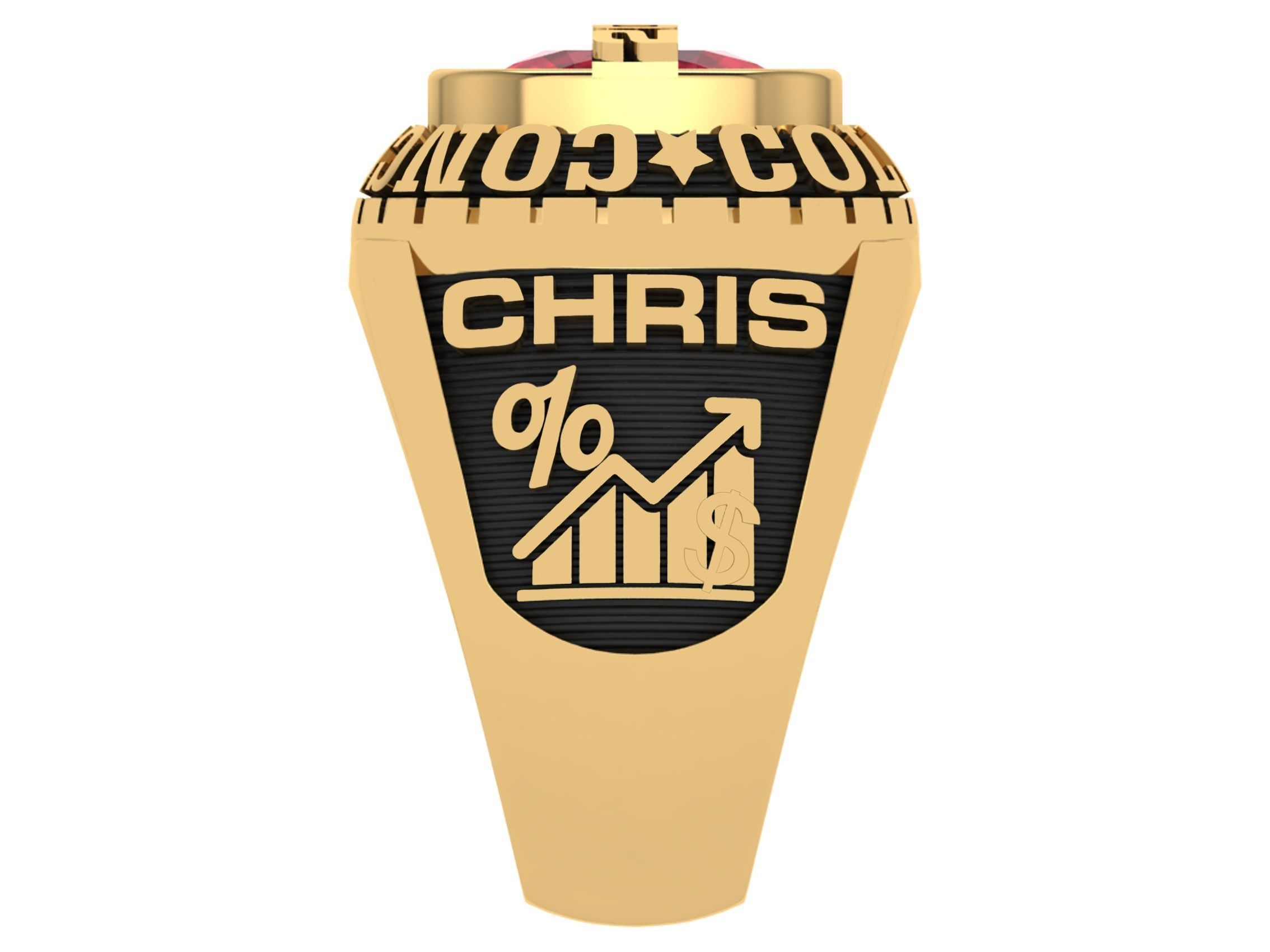 Personalized Class Ring  3 - Cushion Gemstone Bridge 3D print model_3