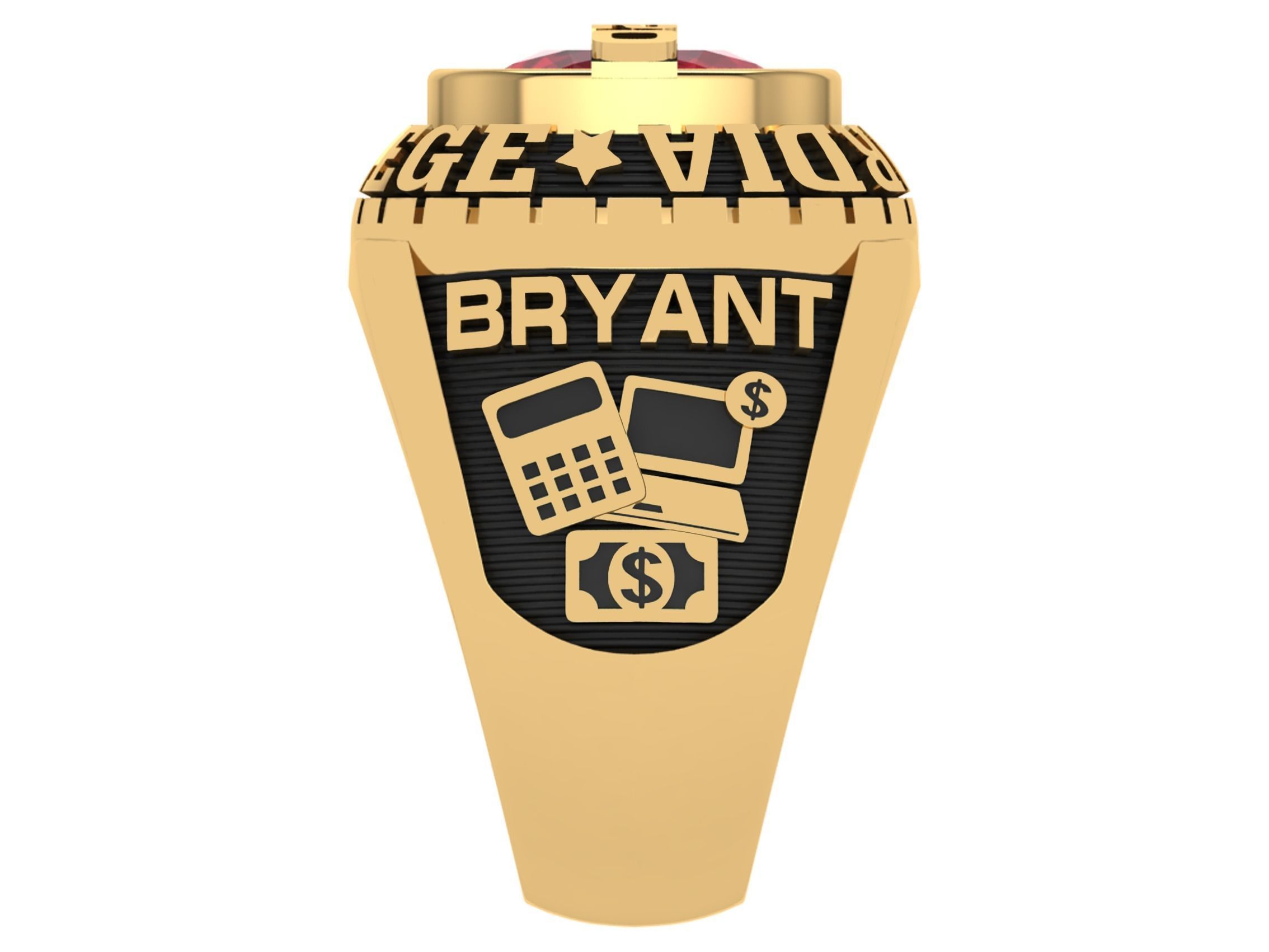 Personalized Class Ring  3 - Cushion Gemstone Bridge 3D print model_2