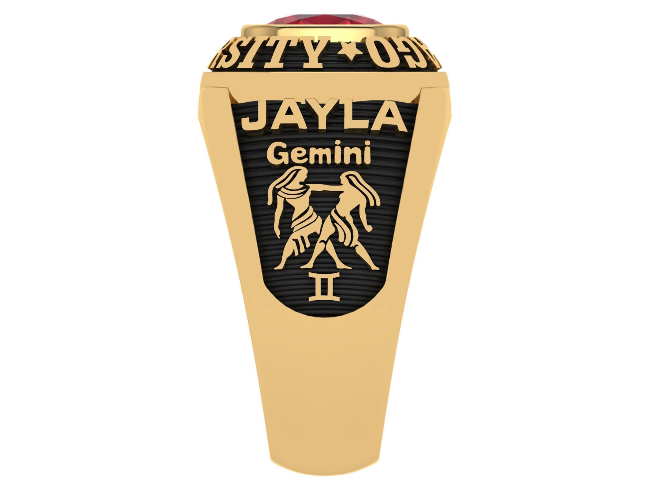 Personalized Class Ring 4 - Cushion Gem for Females 3D print model_2