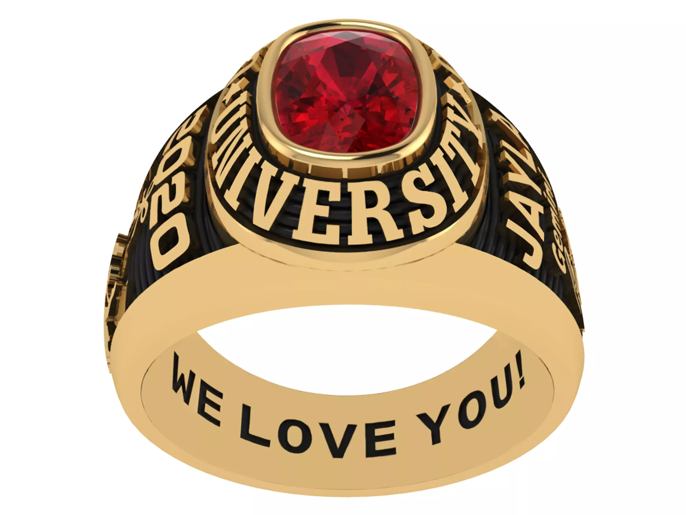 Personalized Class Ring 4 - Cushion Gem for Females 3D print model