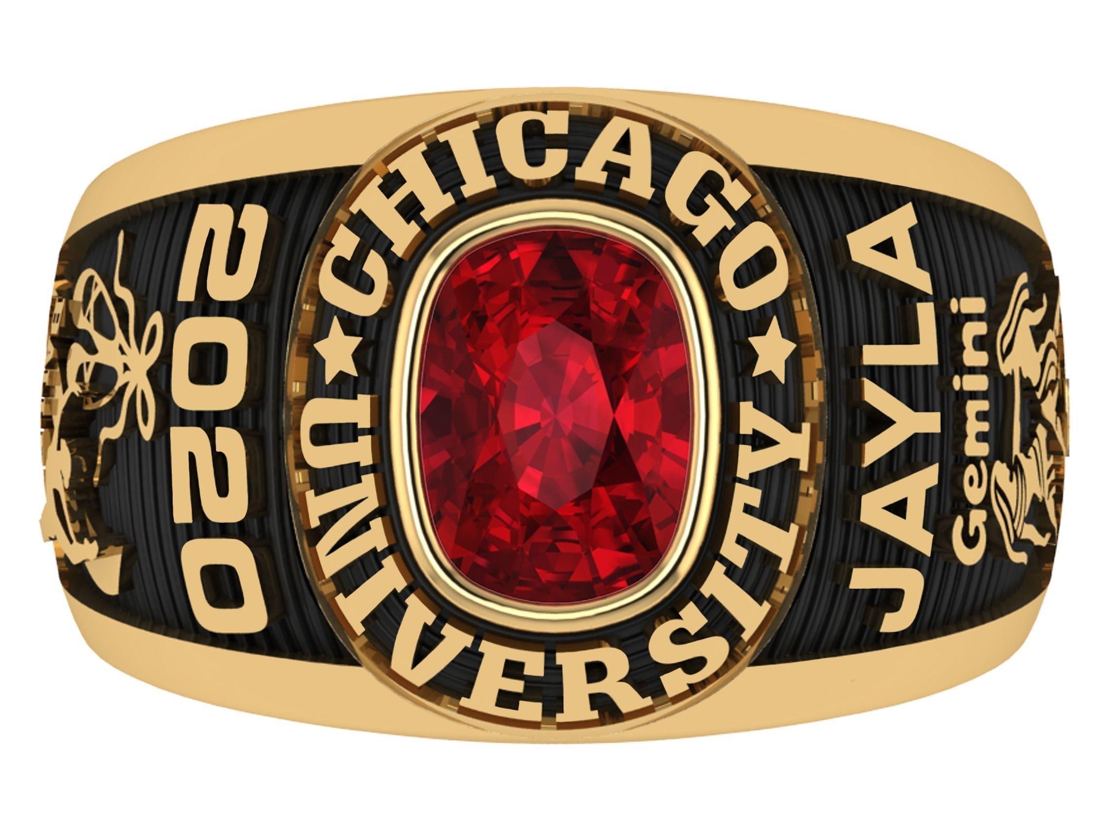 Personalized Class Ring 4 - Cushion Gem for Females 3D print model_1