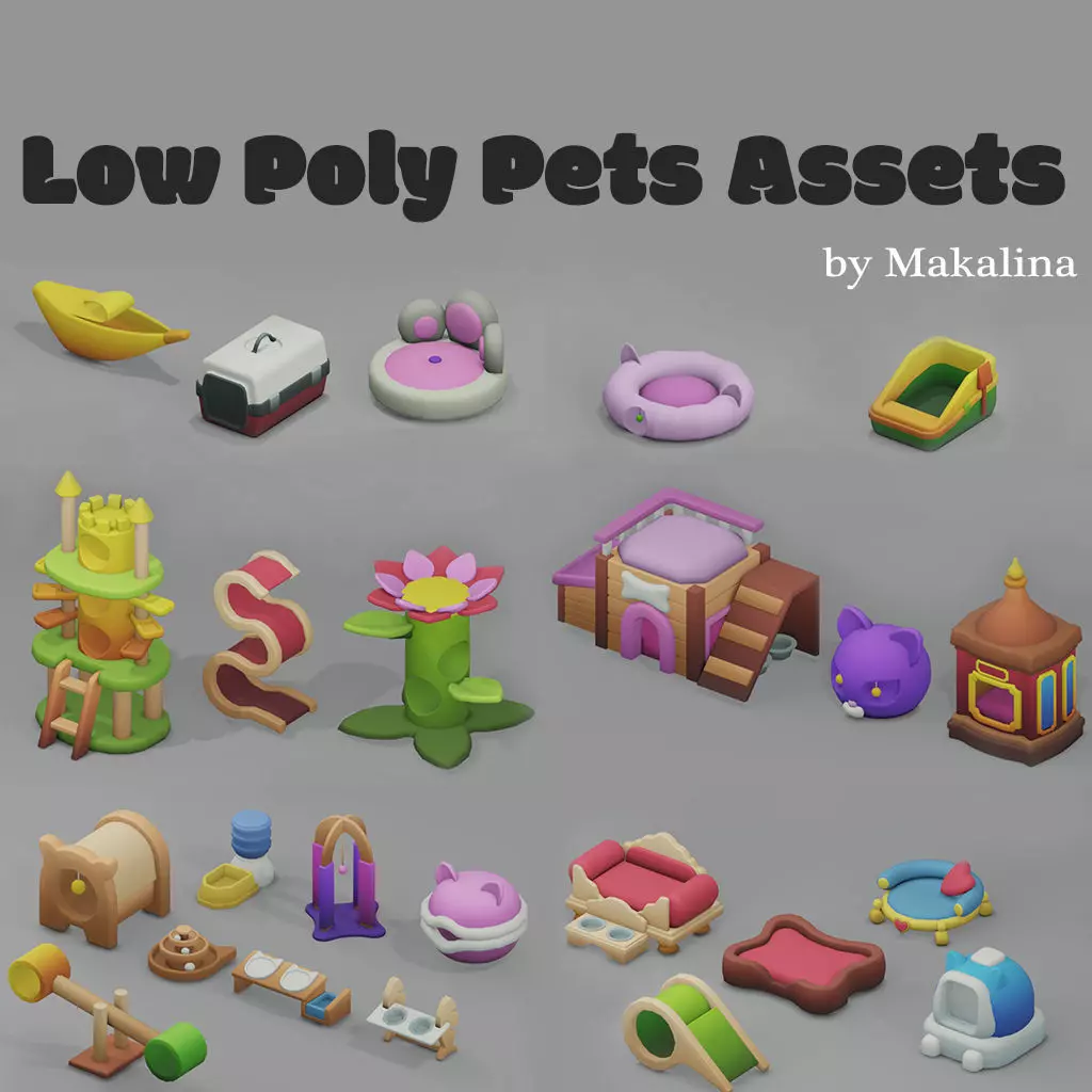 Stylized Low Poly Pets Assets Pack Low-poly 3D model_0