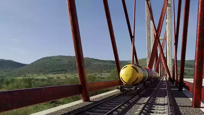 Railway Bridge 3D model complete of wagons