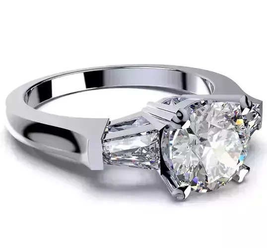 Engagement Trilogy Ring  Side Baguettes Diamonds Design-CC121