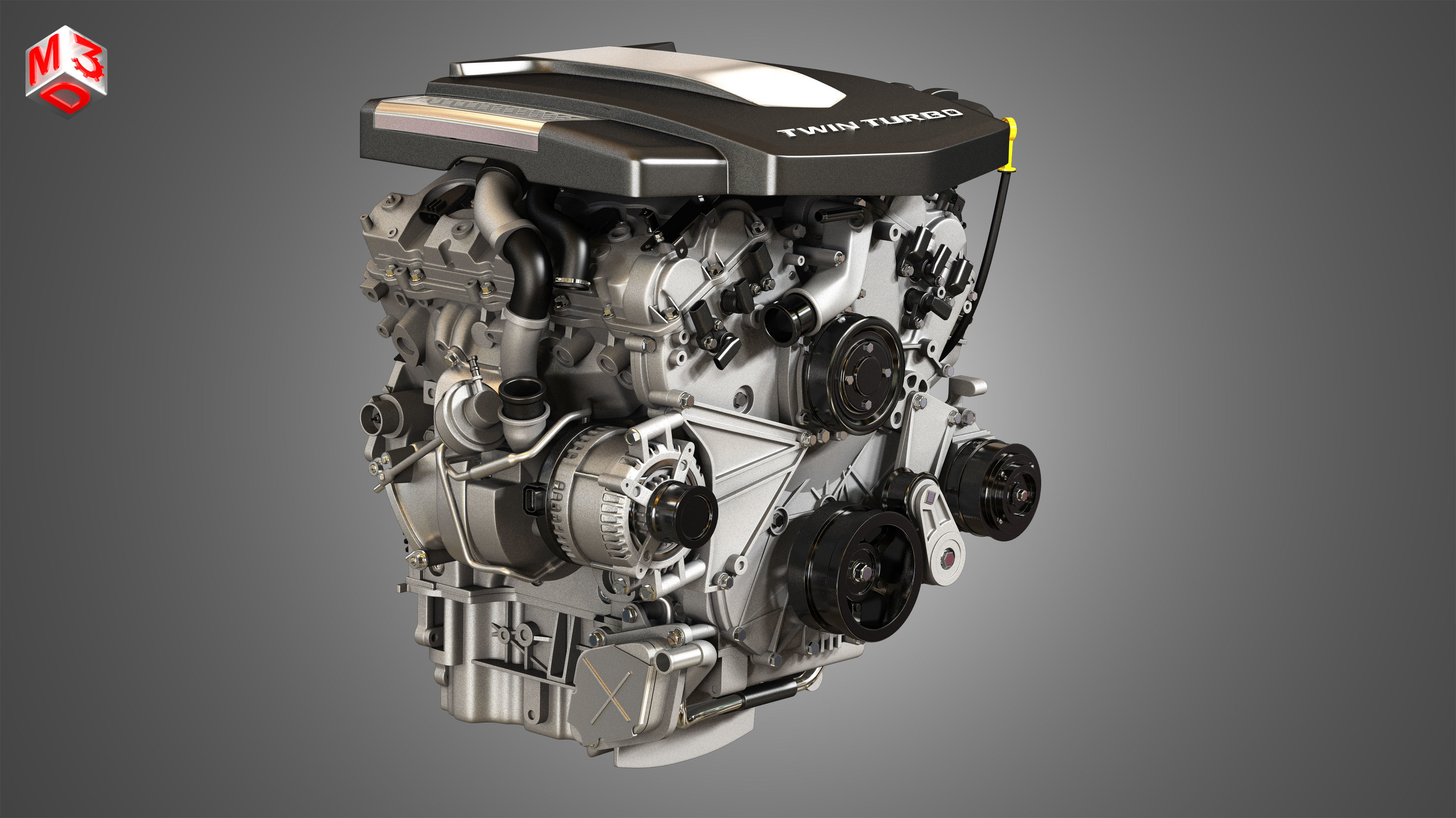 XTS Engine - V6 Twin Turbo Engine - With Interior Parts 3D model_4