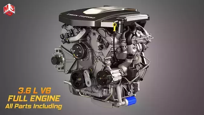 XTS Engine - V6 Twin Turbo Engine - With Interior Parts 3D model