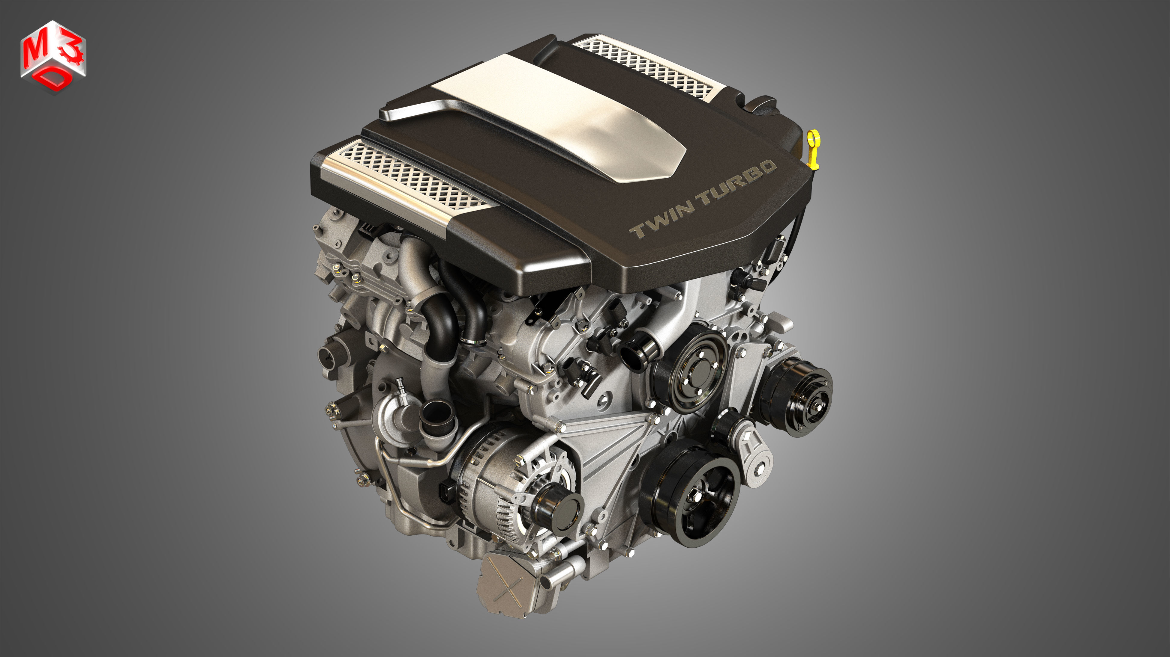 XTS Engine - V6 Twin Turbo Engine - With Interior Parts 3D model_8