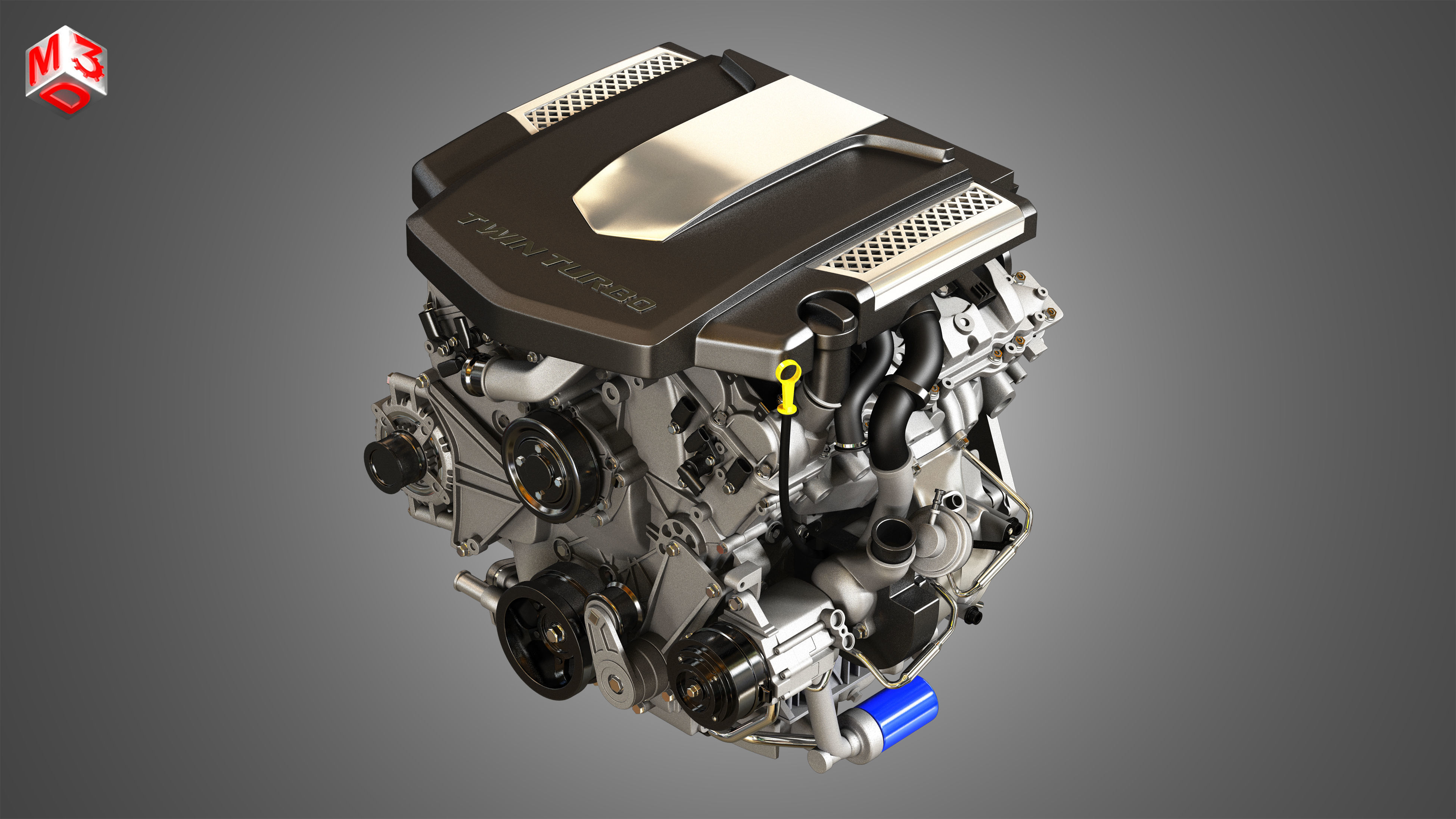 XTS Engine - V6 Twin Turbo Engine - With Interior Parts 3D model_6