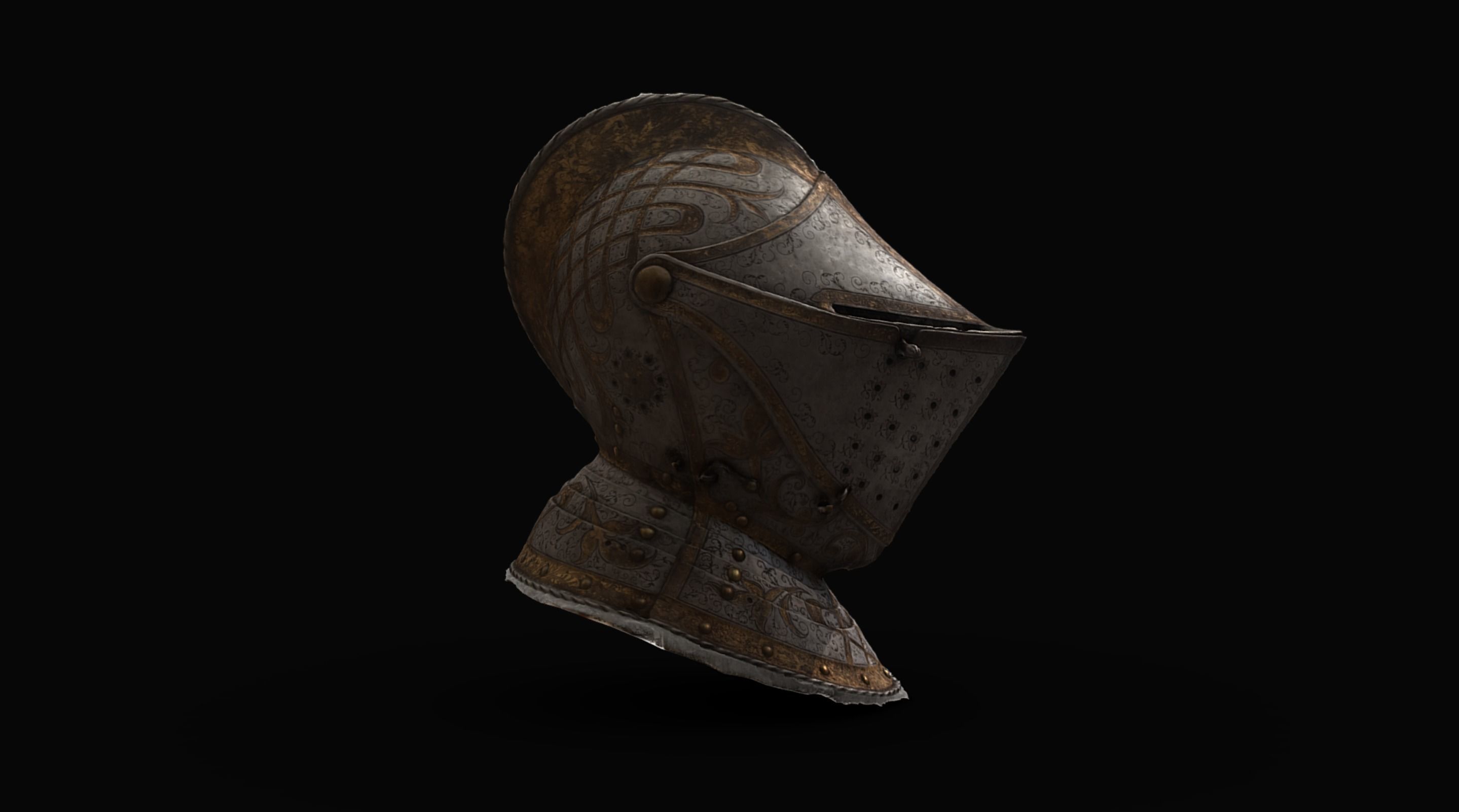 Gold and Silver Knights Helmet Photogrammetry scan 3D model_2