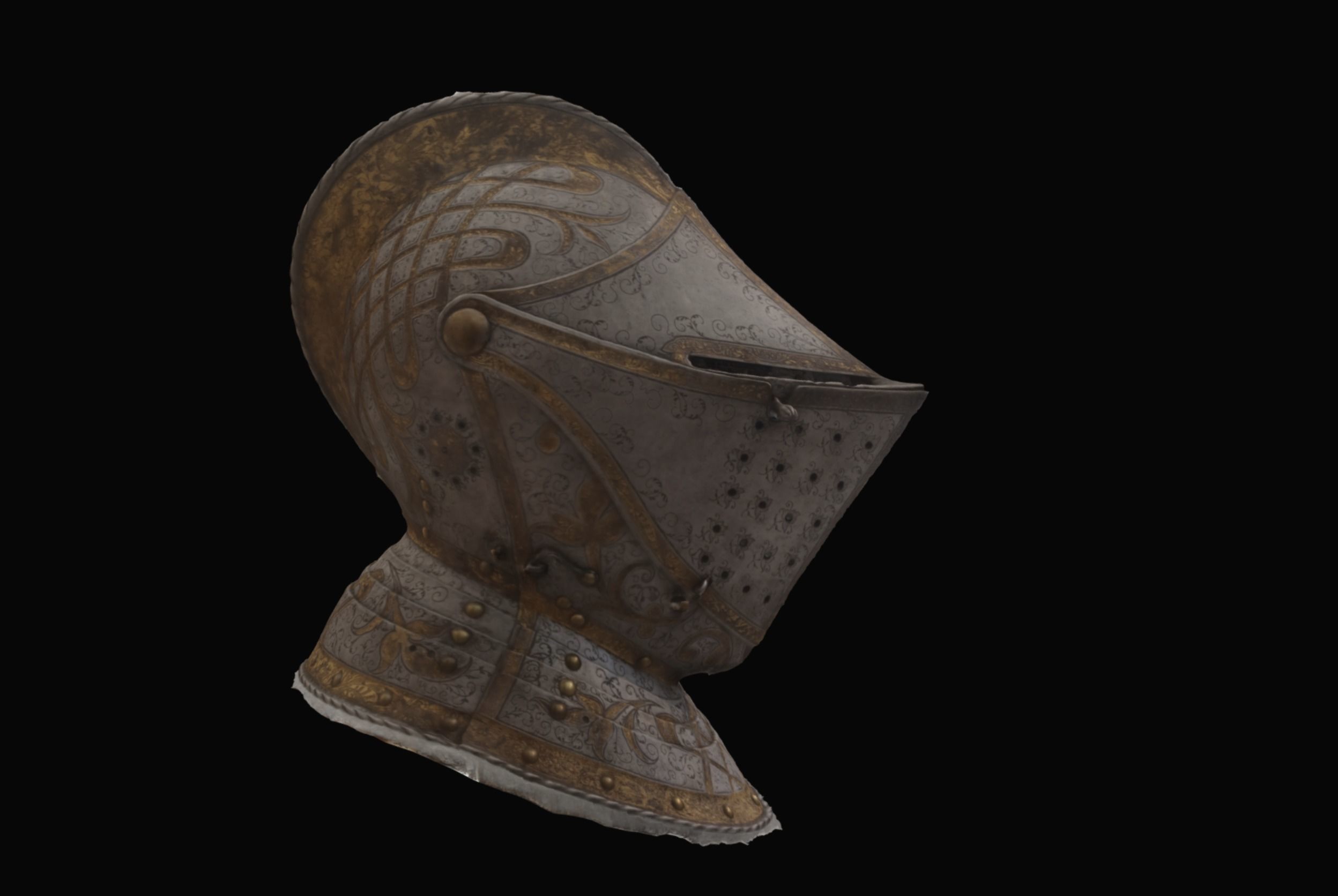 Gold and Silver Knights Helmet Photogrammetry scan 3D model_5