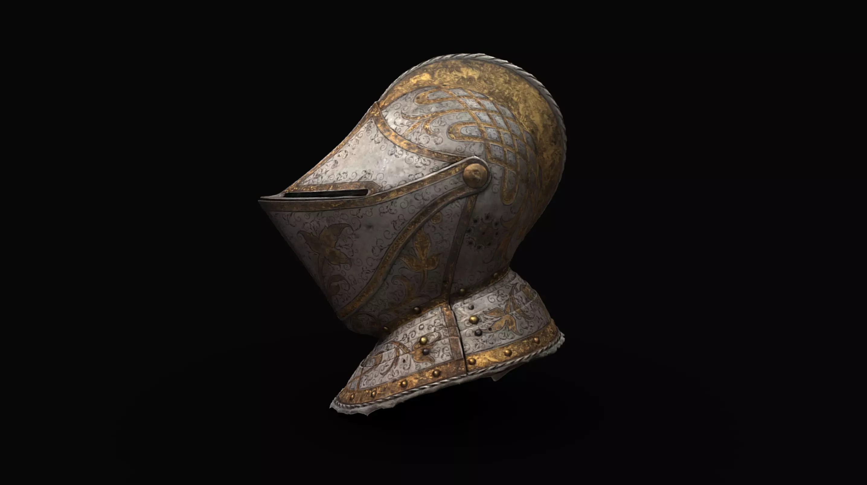 Gold and Silver Knights Helmet Photogrammetry scan 3D model_0
