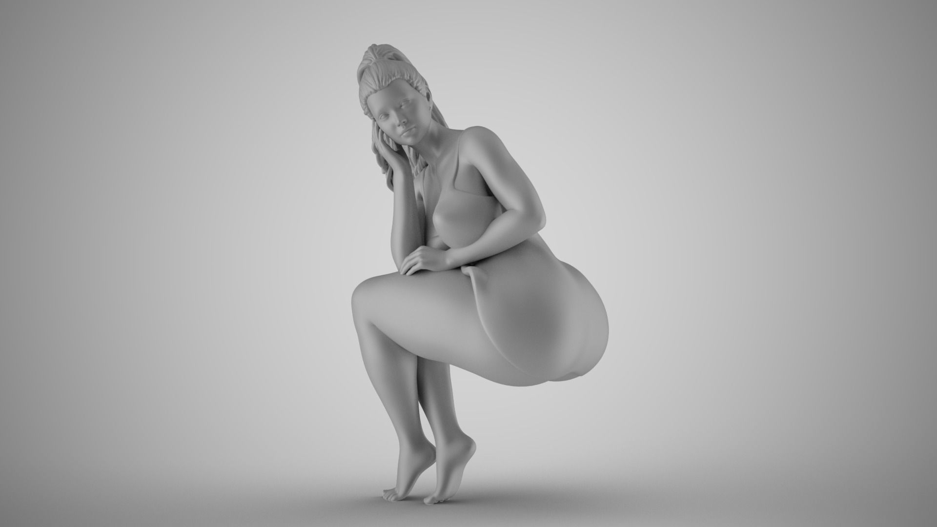 Sitting Woman Thinking 6 3D print model_2