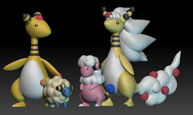 Pokemon Mareep Flaaffy Ampharos Mega Evolution 3D print model