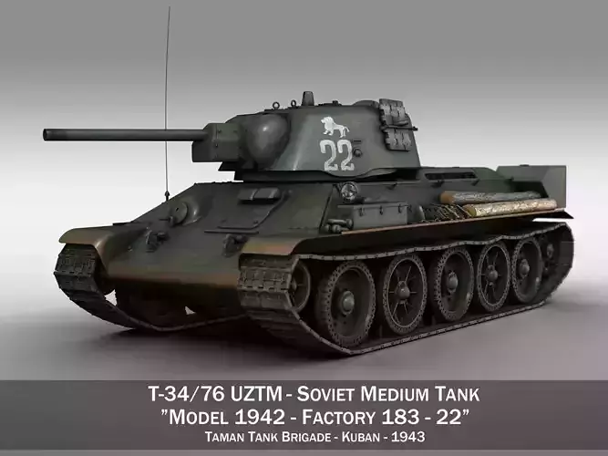 T-34-76 UZTM- Model 1942 - Soviet tank - 22 3D model