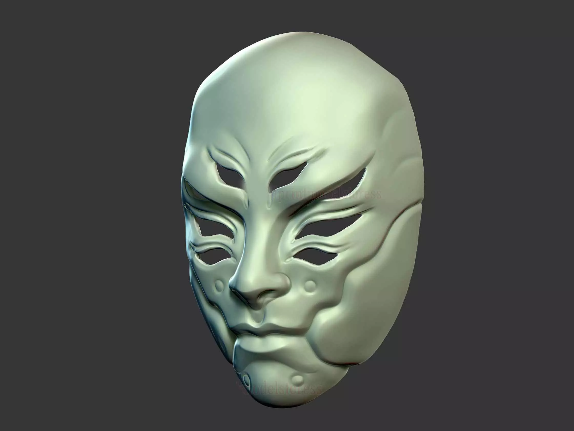 Japanese Kitsune Ghost Mask - Samurai Oni Halloween Costume  3D print model_0