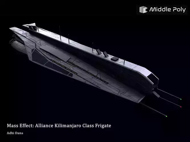 Mass Effect Alliance Kilimanjaro Class Frigate 3D Model Free low-poly 3D model