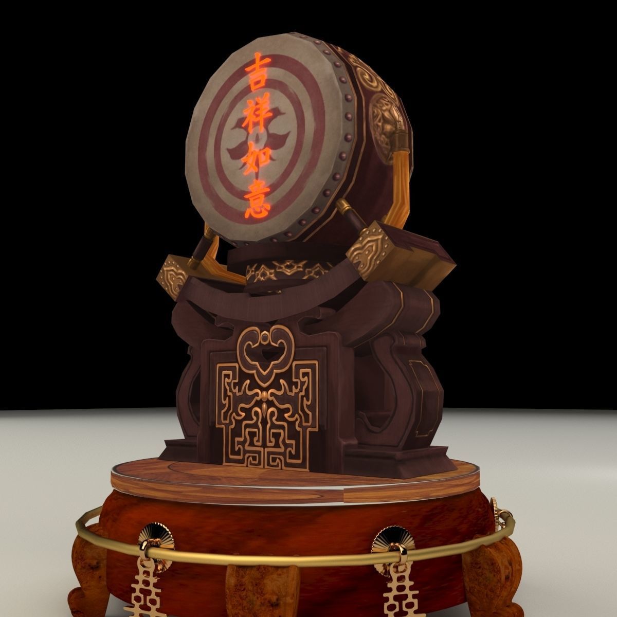 Chinese display stand with drum 3D model_4