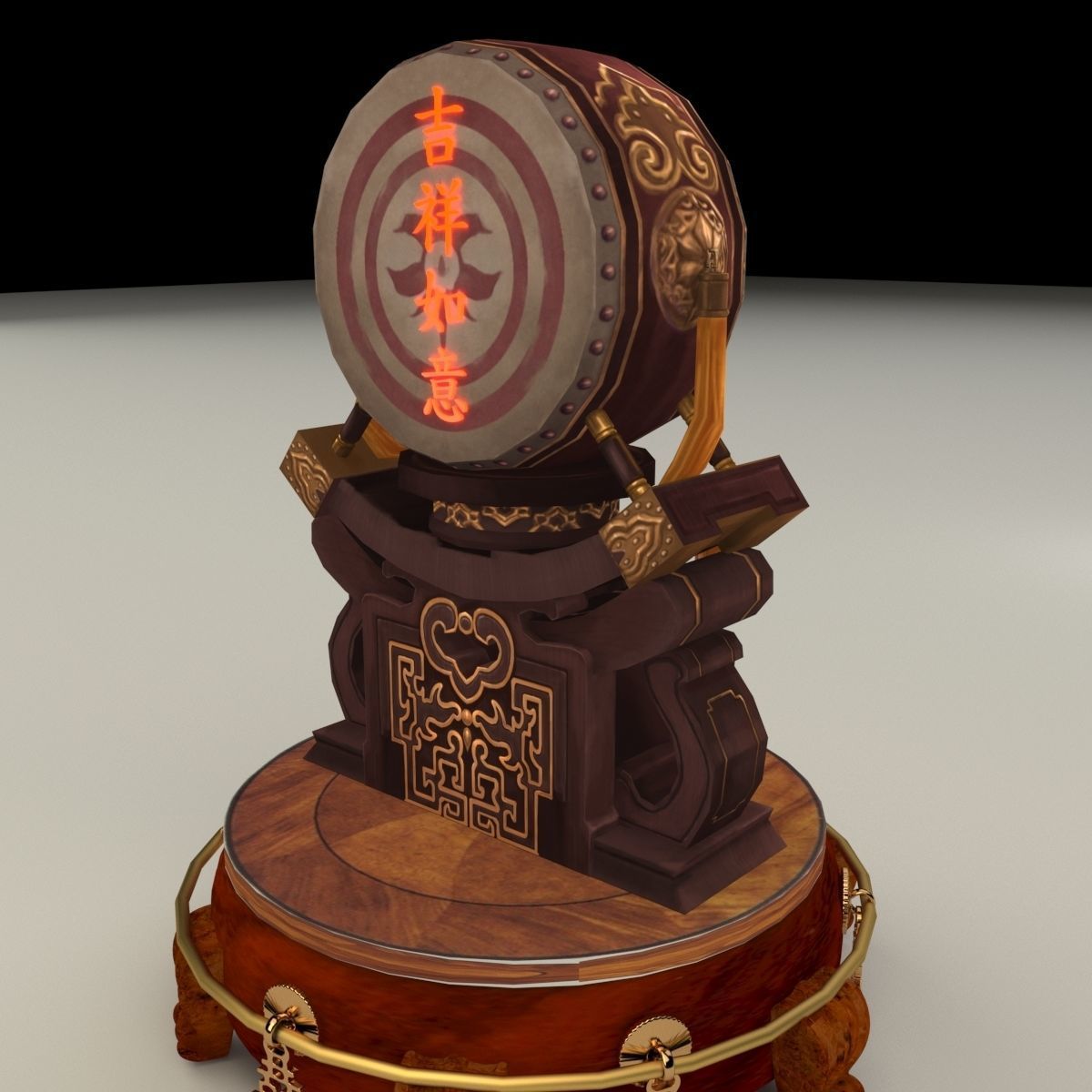 Chinese display stand with drum 3D model_2
