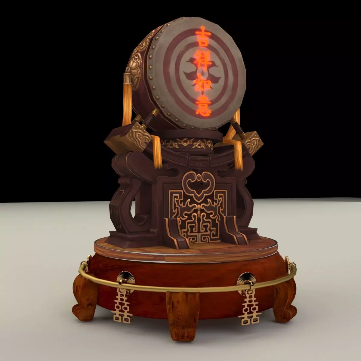 Chinese display stand with drum 3D model_0