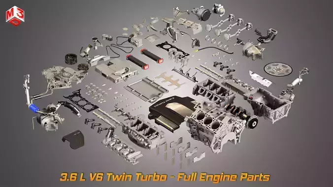 XTS Disassembled Engine - V6 Twin Turbo Engine 3D model