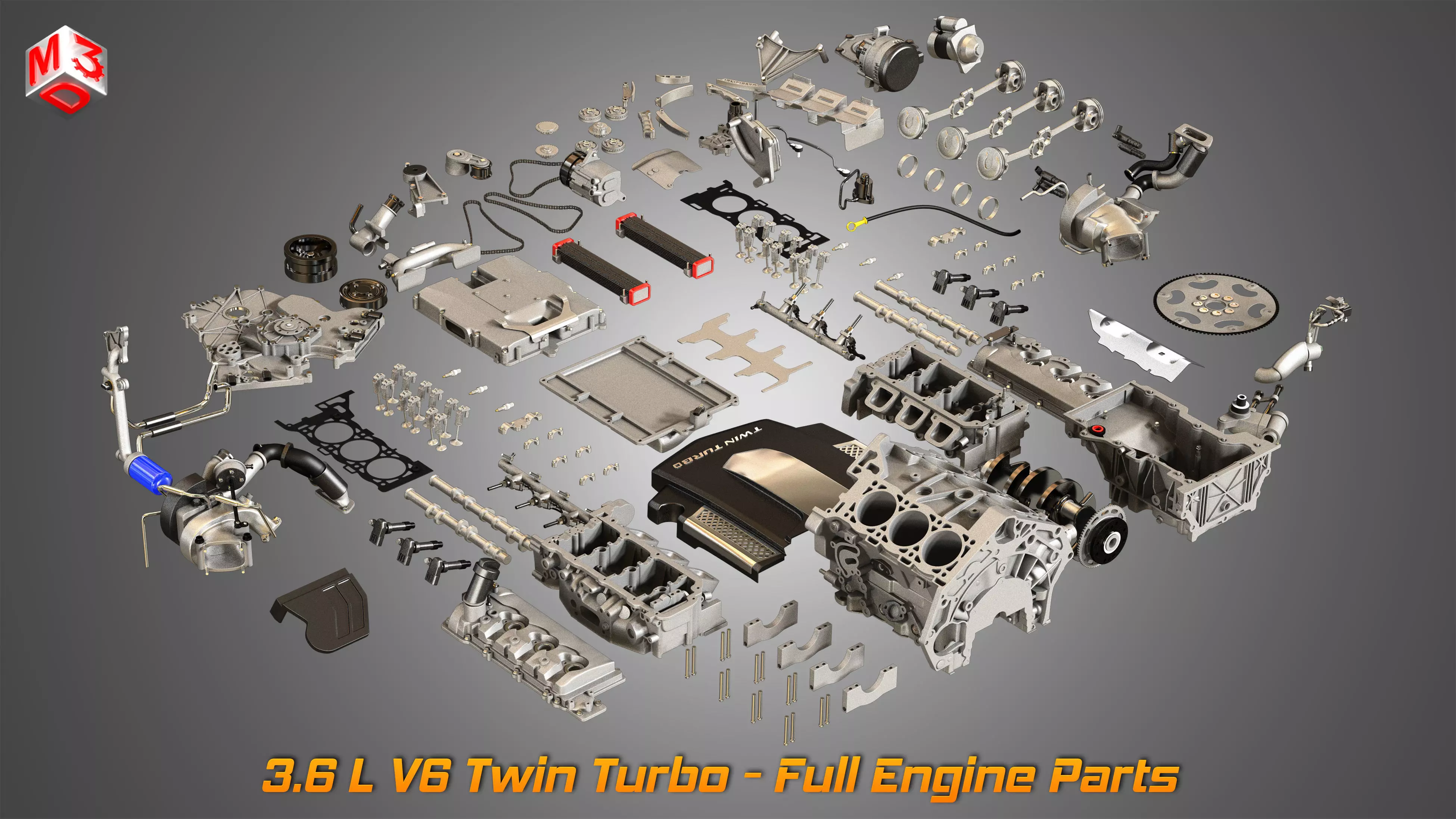 XTS Disassembled Engine - V6 Twin Turbo Engine 3D model